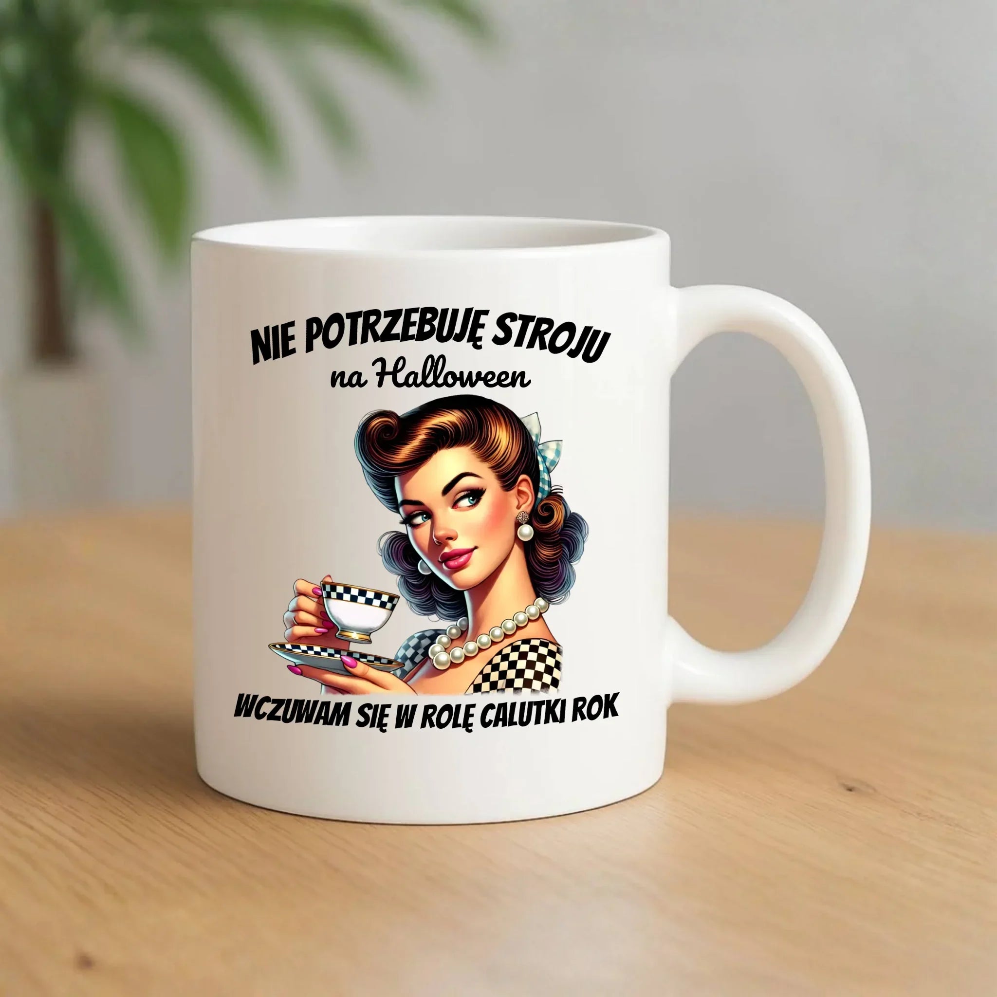 Kubek retro pin-up girl – Nie potrzebuję stroju na Halloween HL29 - StoryCups.pl