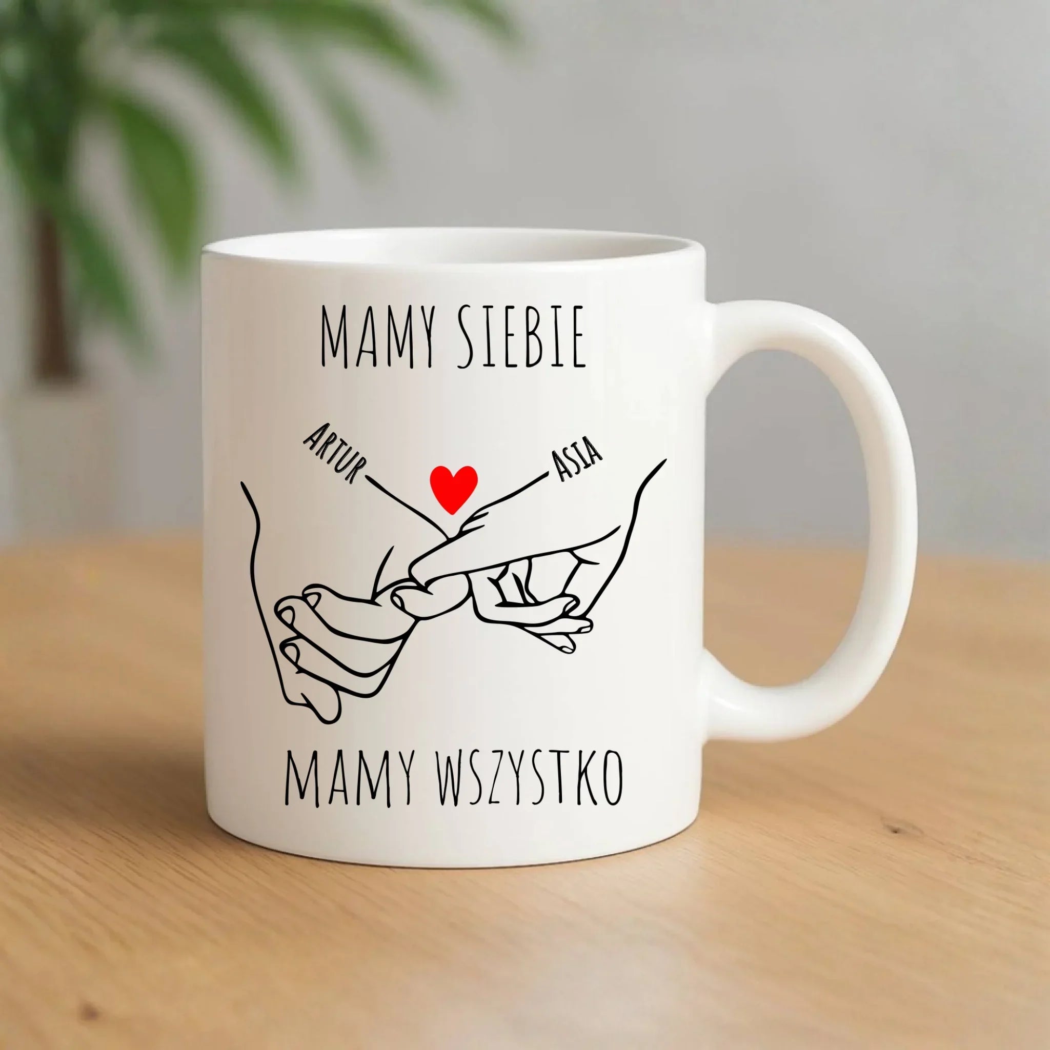 Kubek dla par - Zaplecione ręce mamy siebie mamy wszystko - personalizowany W63 - StoryCups.pl