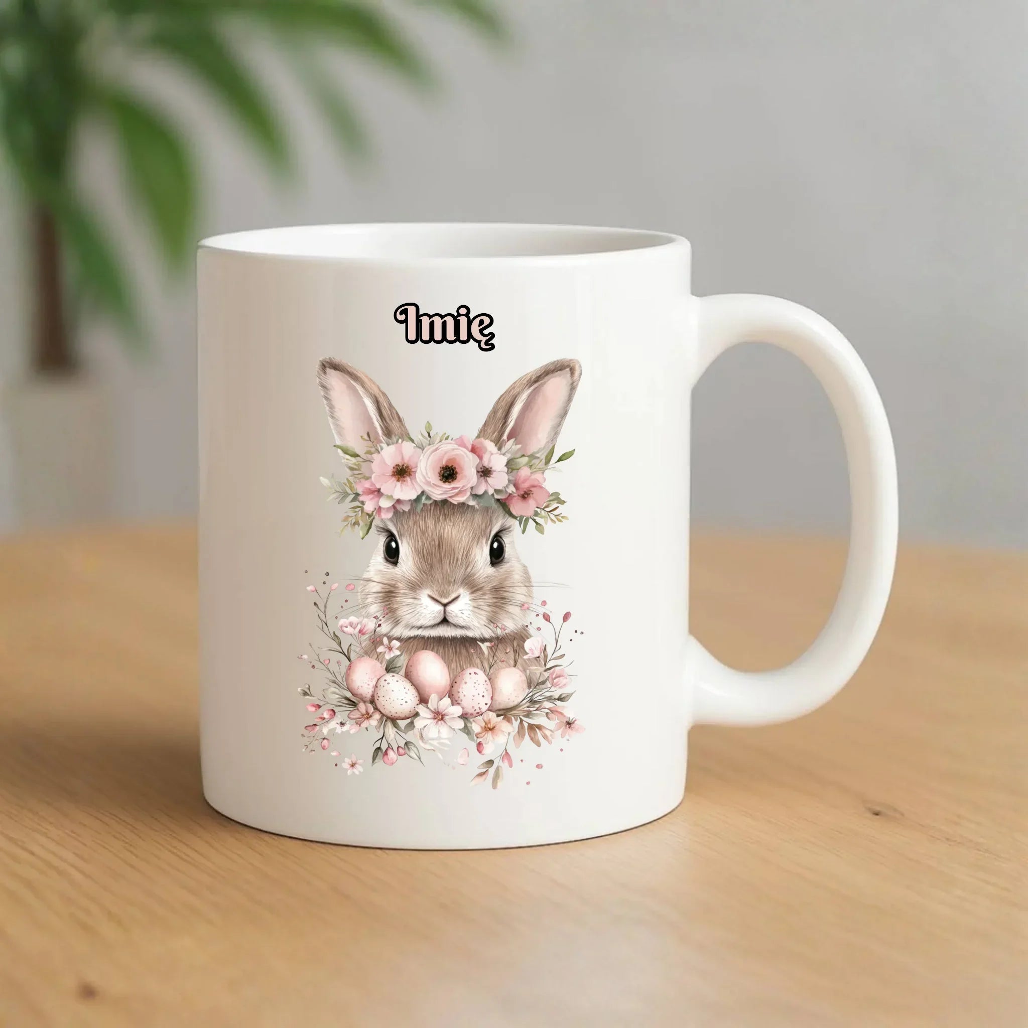 Kubek na Wielkanoc - Zajączek Boho w kwiatach - Prezent personalizowany WN05 - StoryCups.pl