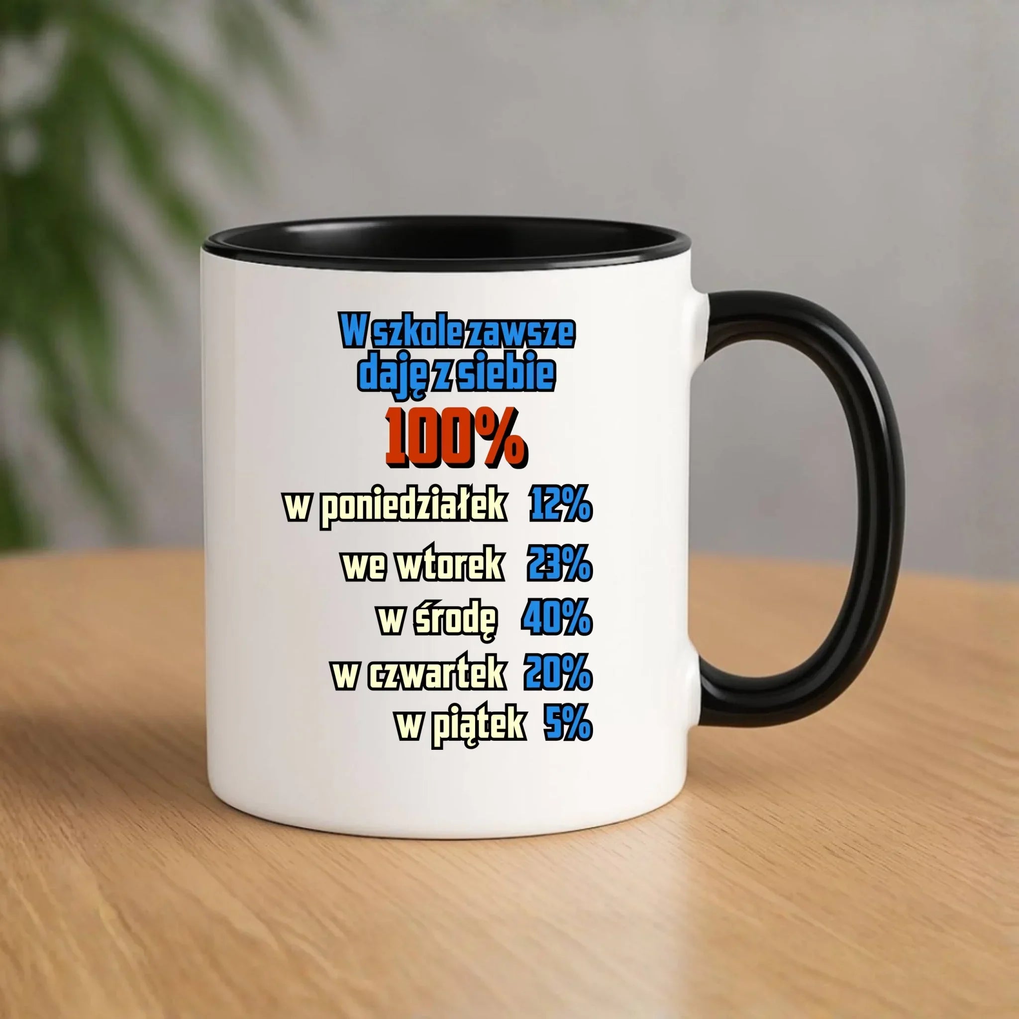 Kubek szkolny - W szkole daję z siebie 100% - śmieszny SZ20 - StoryCups.pl