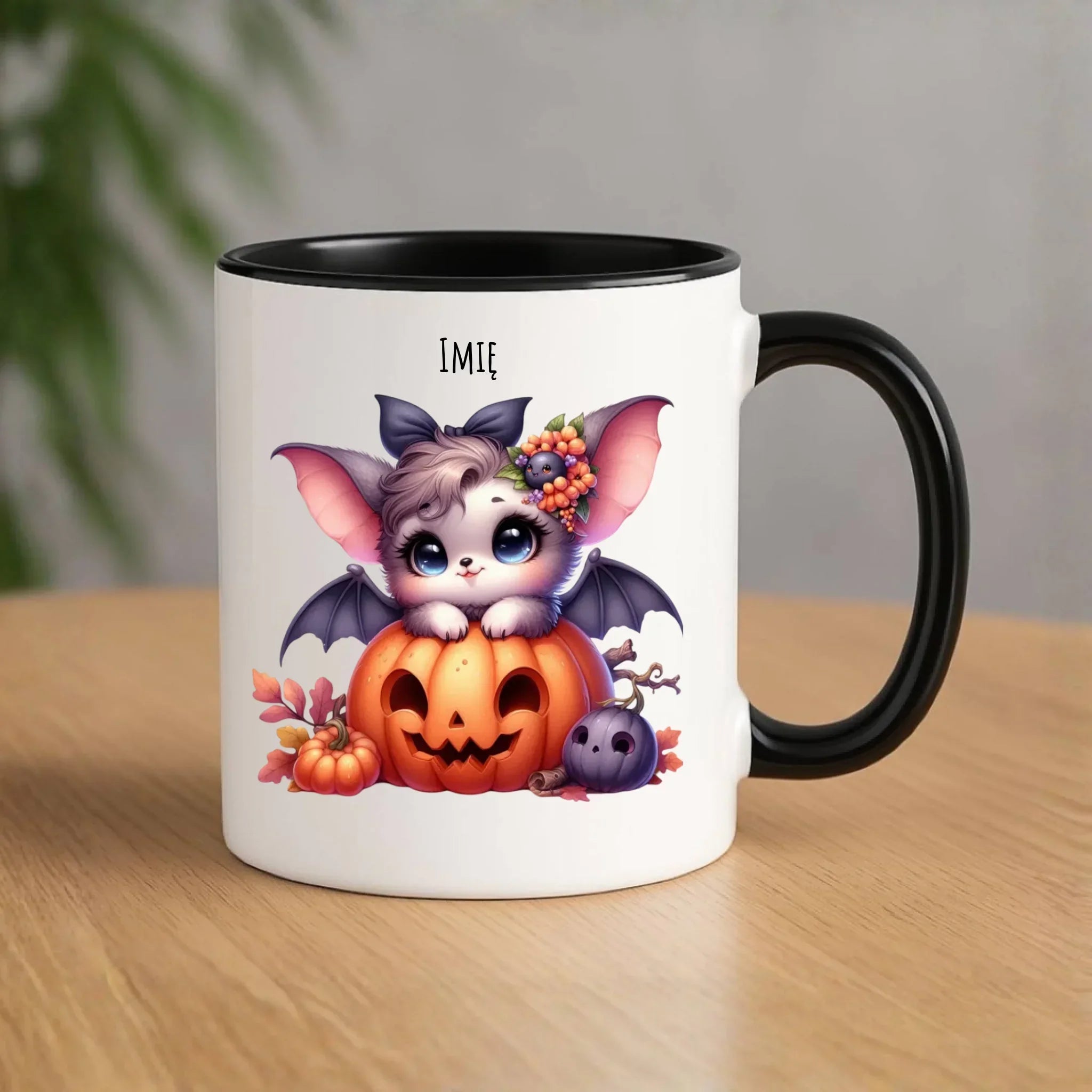 Kubek halloweenowy - Uroczy nietoperz z dynią - personalizowany HL08 - StoryCups.pl