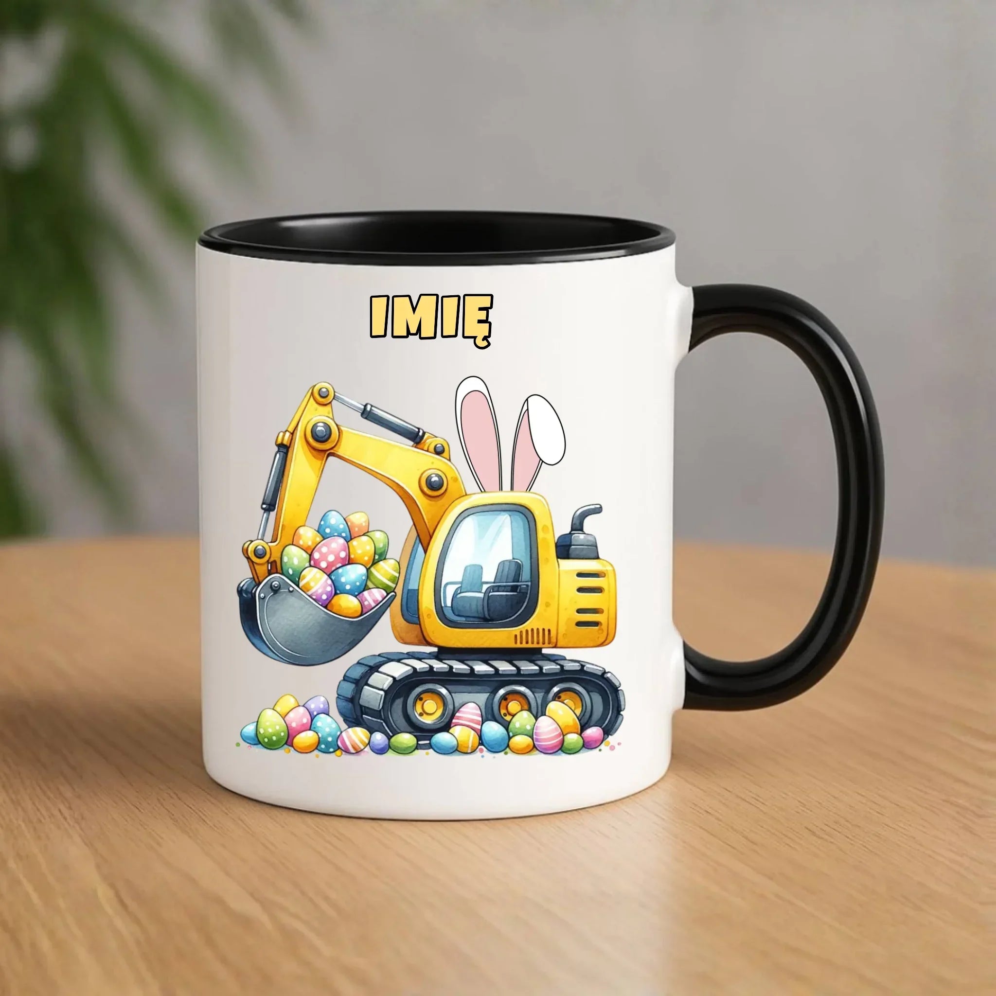 Kubek na Wielkanoc - Koparka z pisankami - personalizowany WN17 - StoryCups.pl