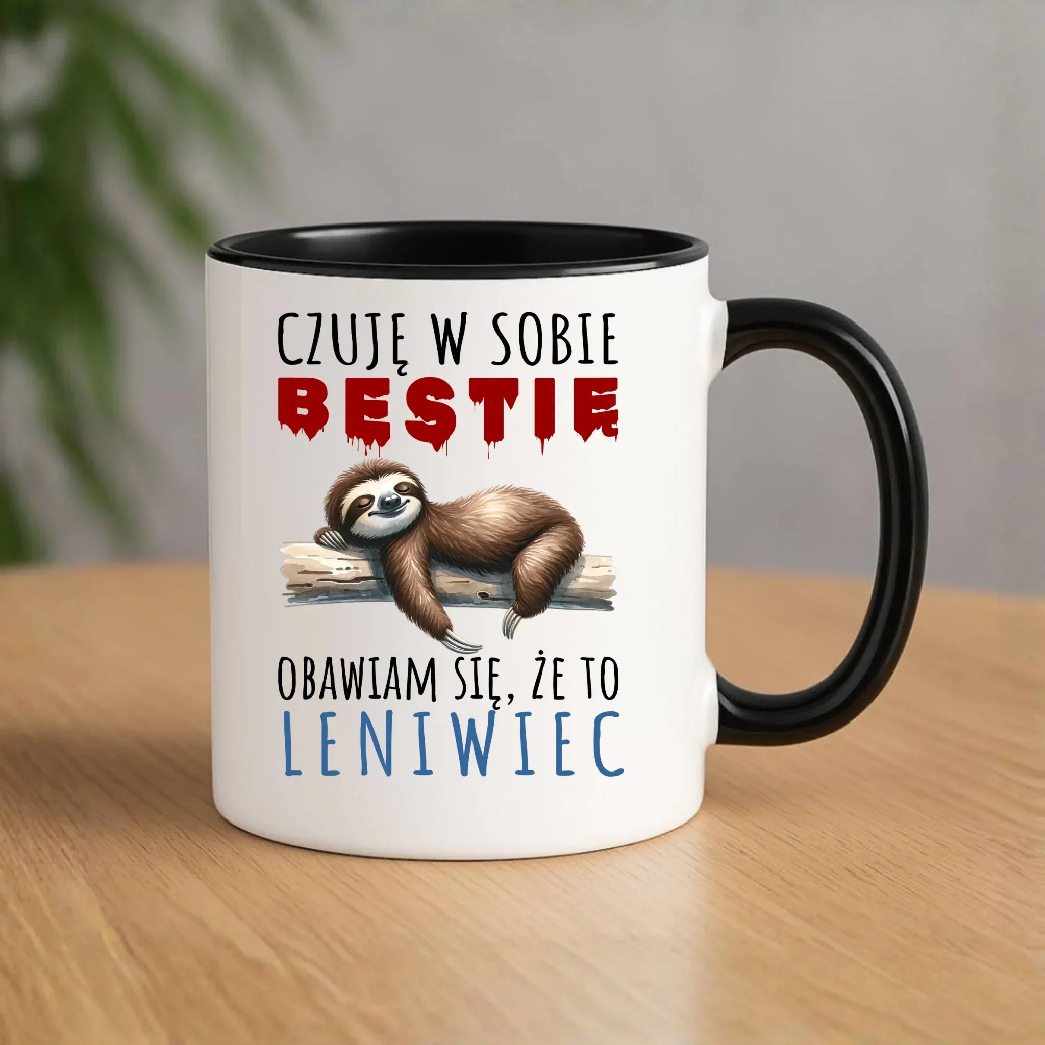 Śmieszny kubek z nadrukiem – Czuję w sobie bestię, obawiam się że to leniwiec – prezent DCH26 - StoryCups.pl