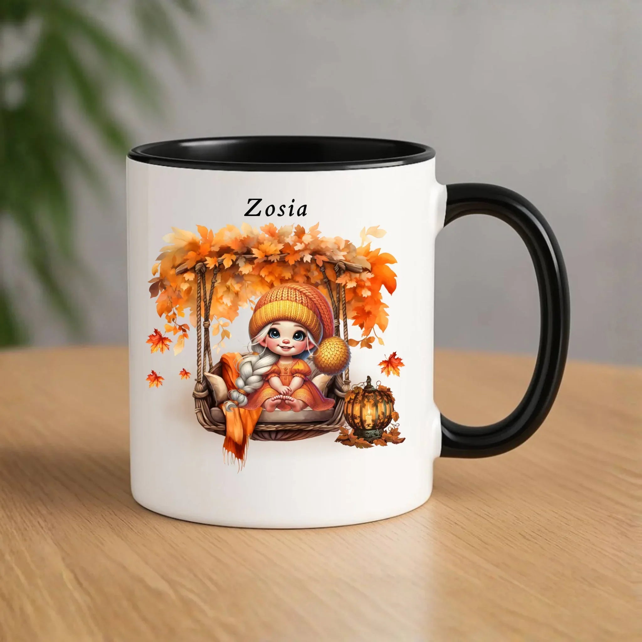 Kubek jesieniara - Dziewczynka z liśćmi - personalizowany JS17 - StoryCups.pl