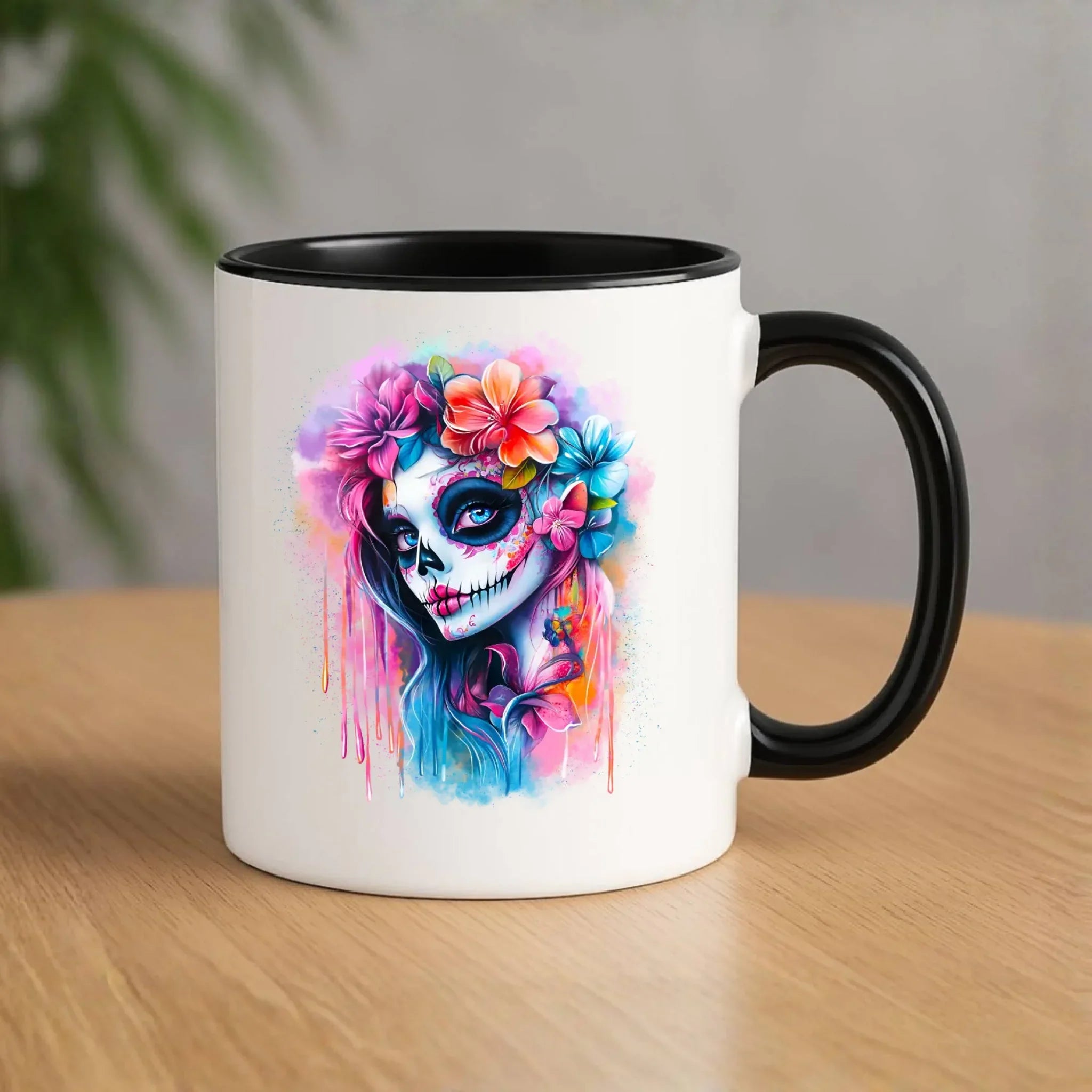 Kubek Halloween - kolorowa czaszka z kwiatami La Muerte HL05 - StoryCups.pl
