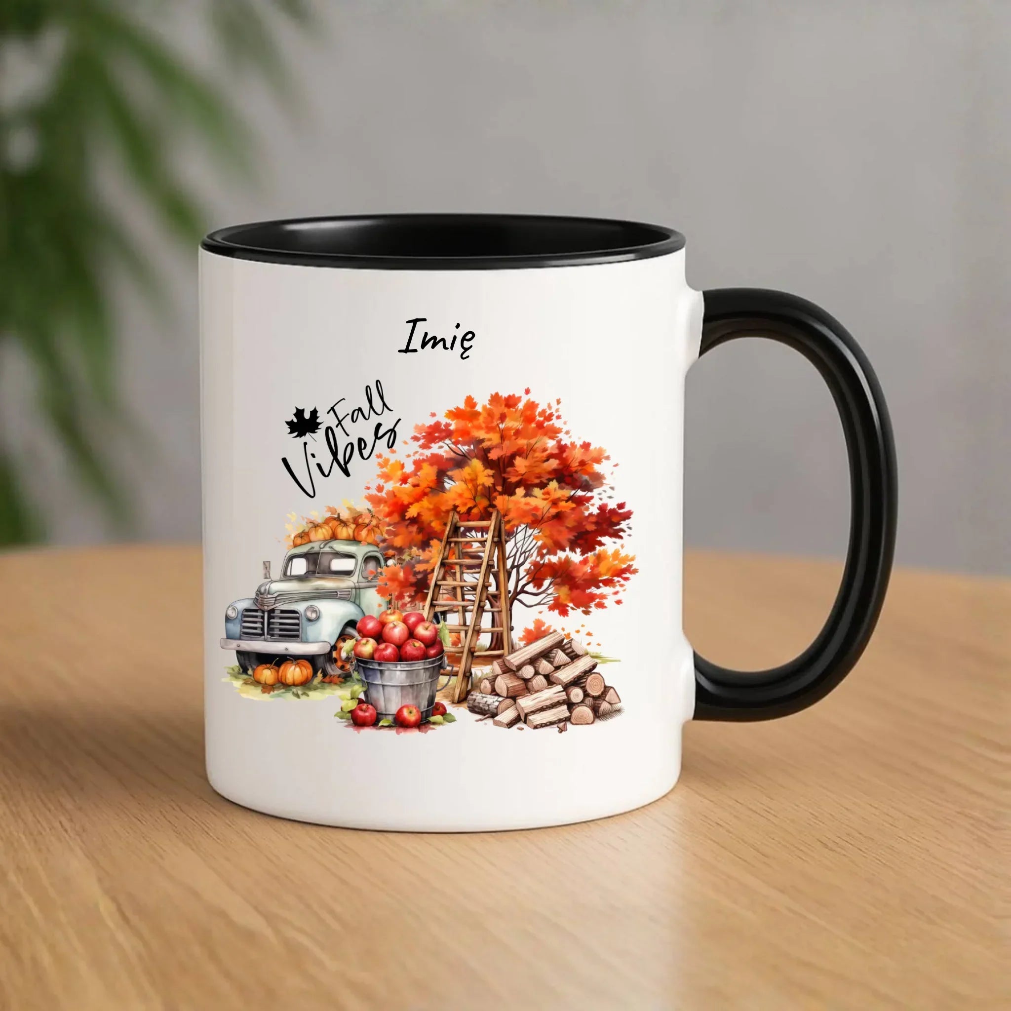 Kubek jesienny – Vintage auto dynie i jabłka – personalizowany JS07 - StoryCups.pl
