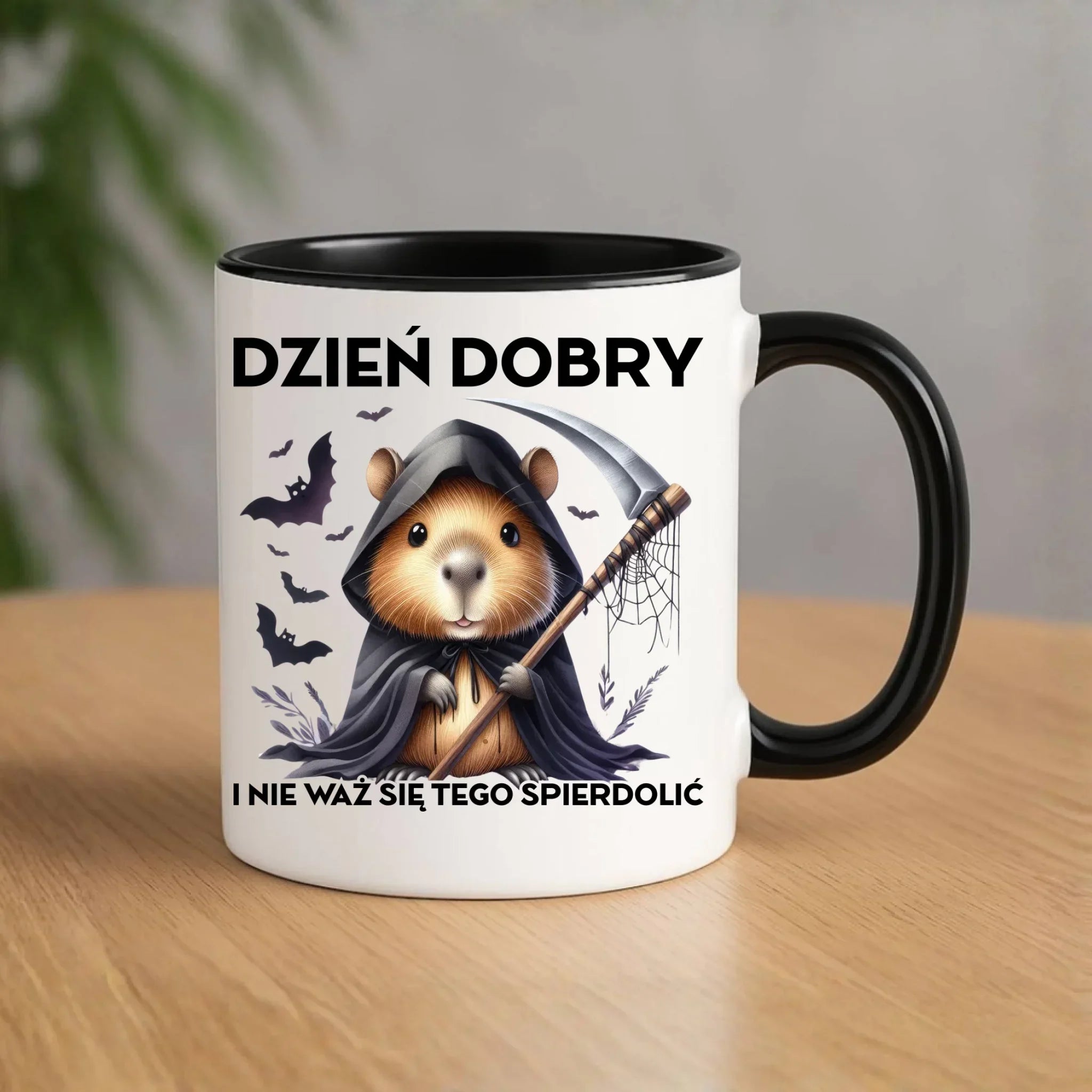 Kubek halloweenowy - Kapibara Żniwiarz - Dzień dobry - bez cenzury HL20 - StoryCups.pl