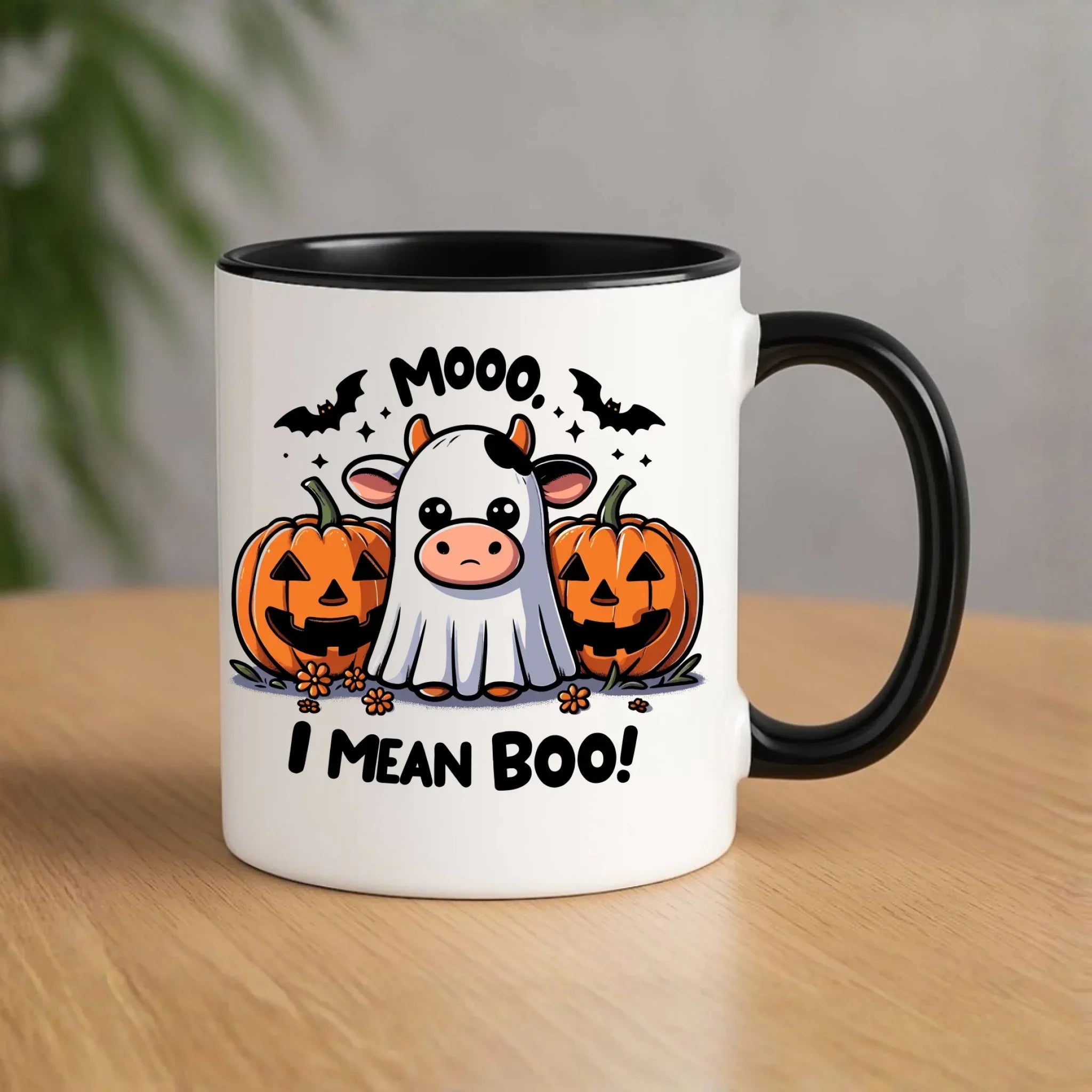 Kubek na Halloween - Mooo I mean Boo! - z dynią i duchem HL14 - StoryCups.pl