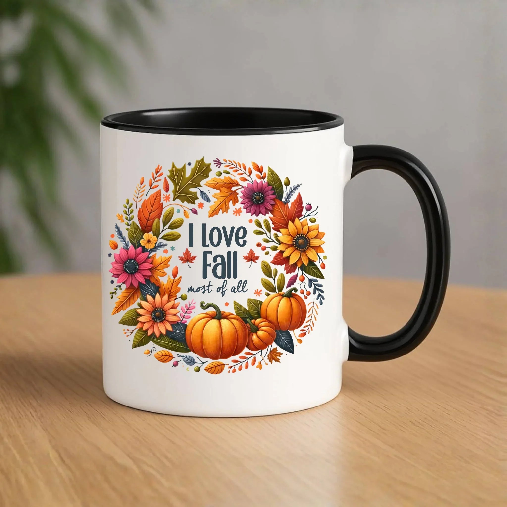 Kubek jesienny jesienny - Kocham jesień - dynia z liśćmi JS03 - StoryCups.pl