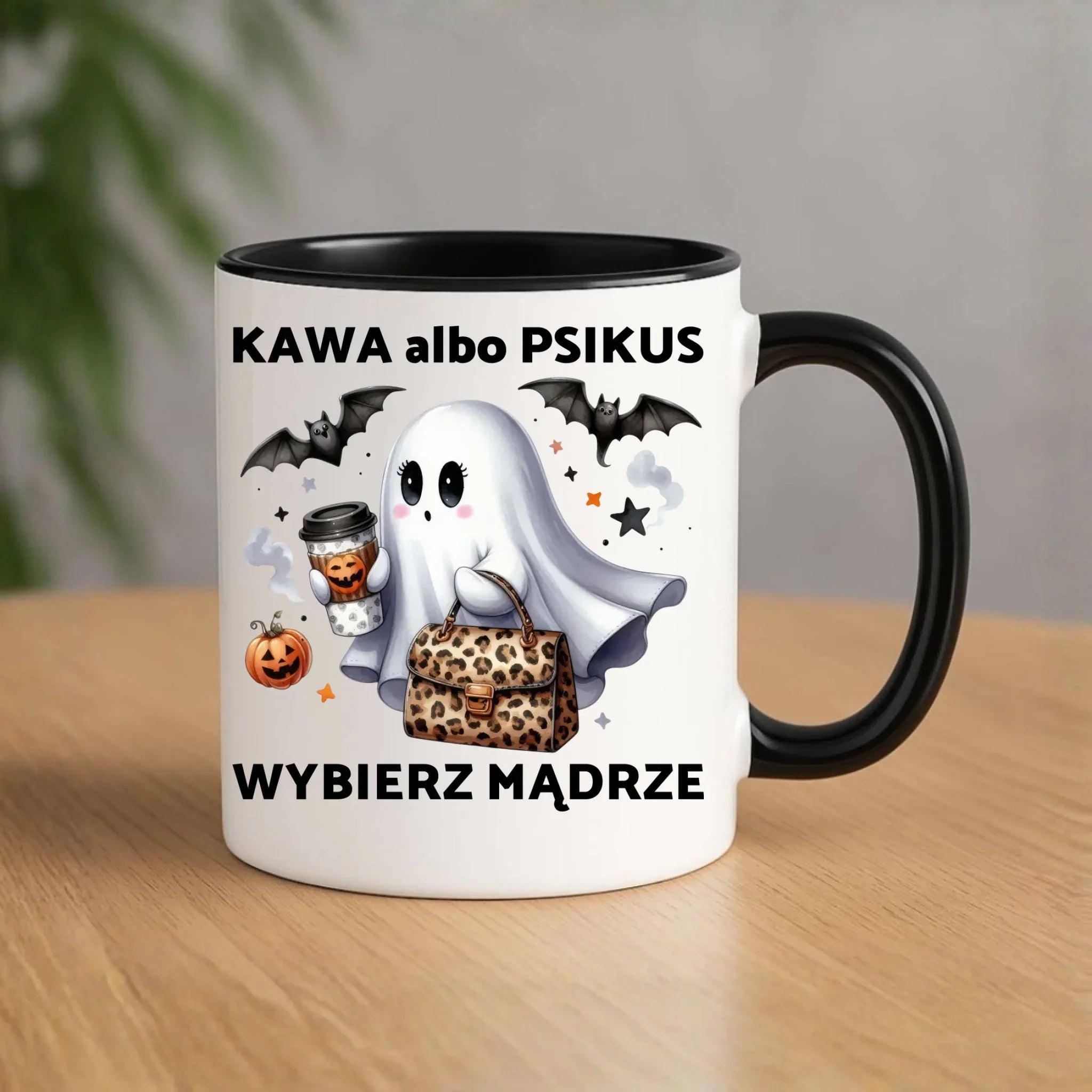Kubek halloweenowy - Duch - Kawa albo psikus HL07 - StoryCups.pl