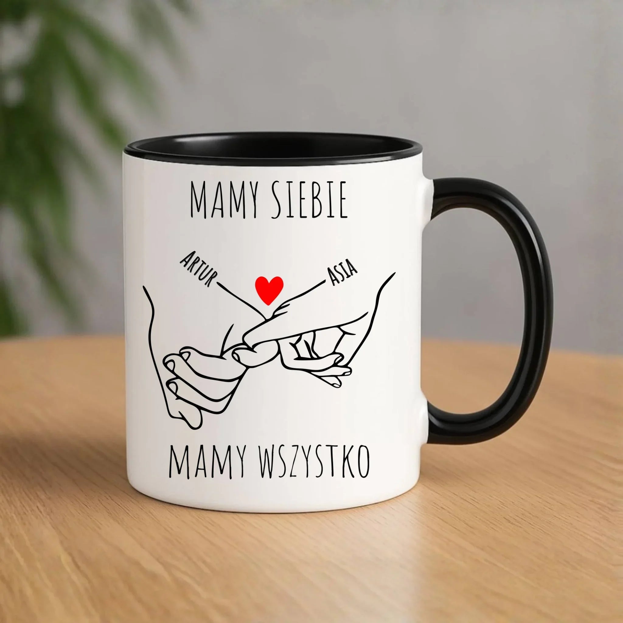 Kubek dla par - Zaplecione ręce mamy siebie mamy wszystko - personalizowany W63 - StoryCups.pl