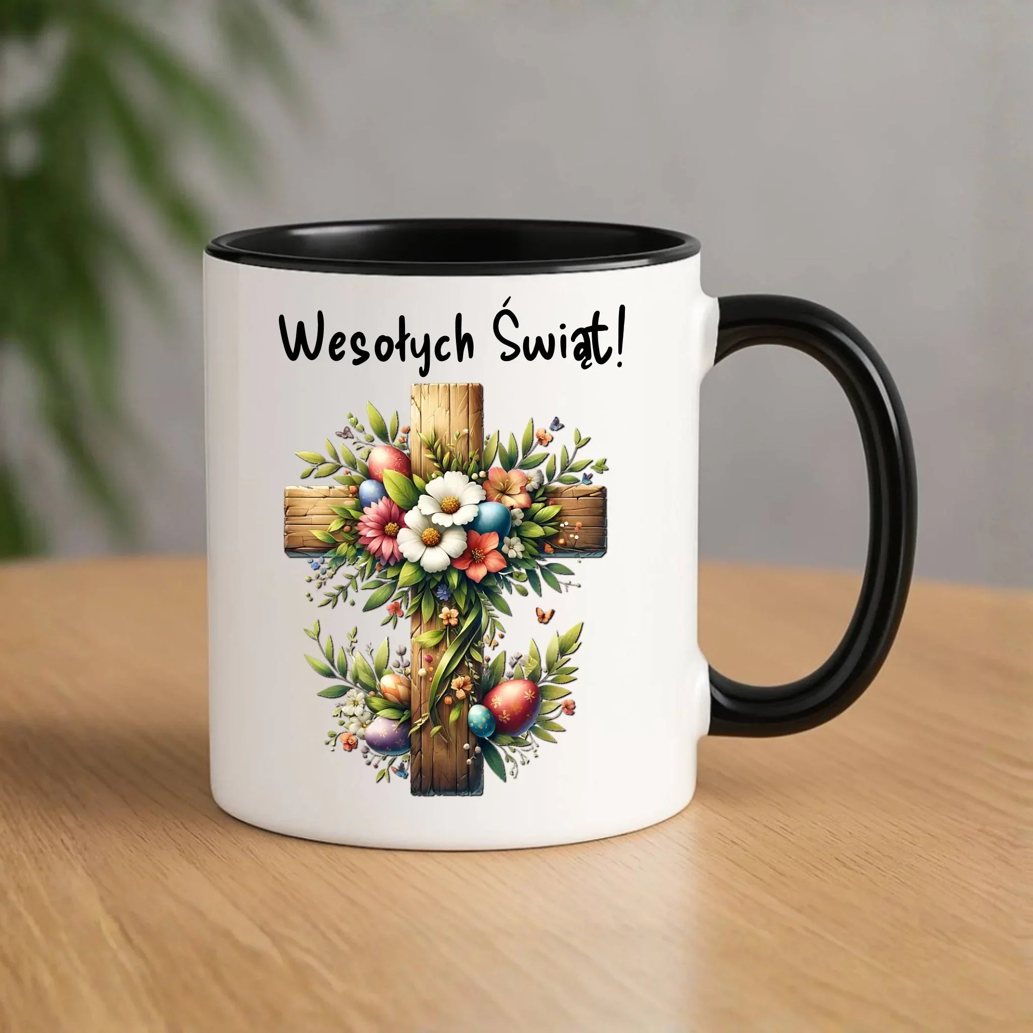 Kubek na Wielkanoc - Krzyż z kwiatami Wesołych Świąt WN02 - StoryCups.pl