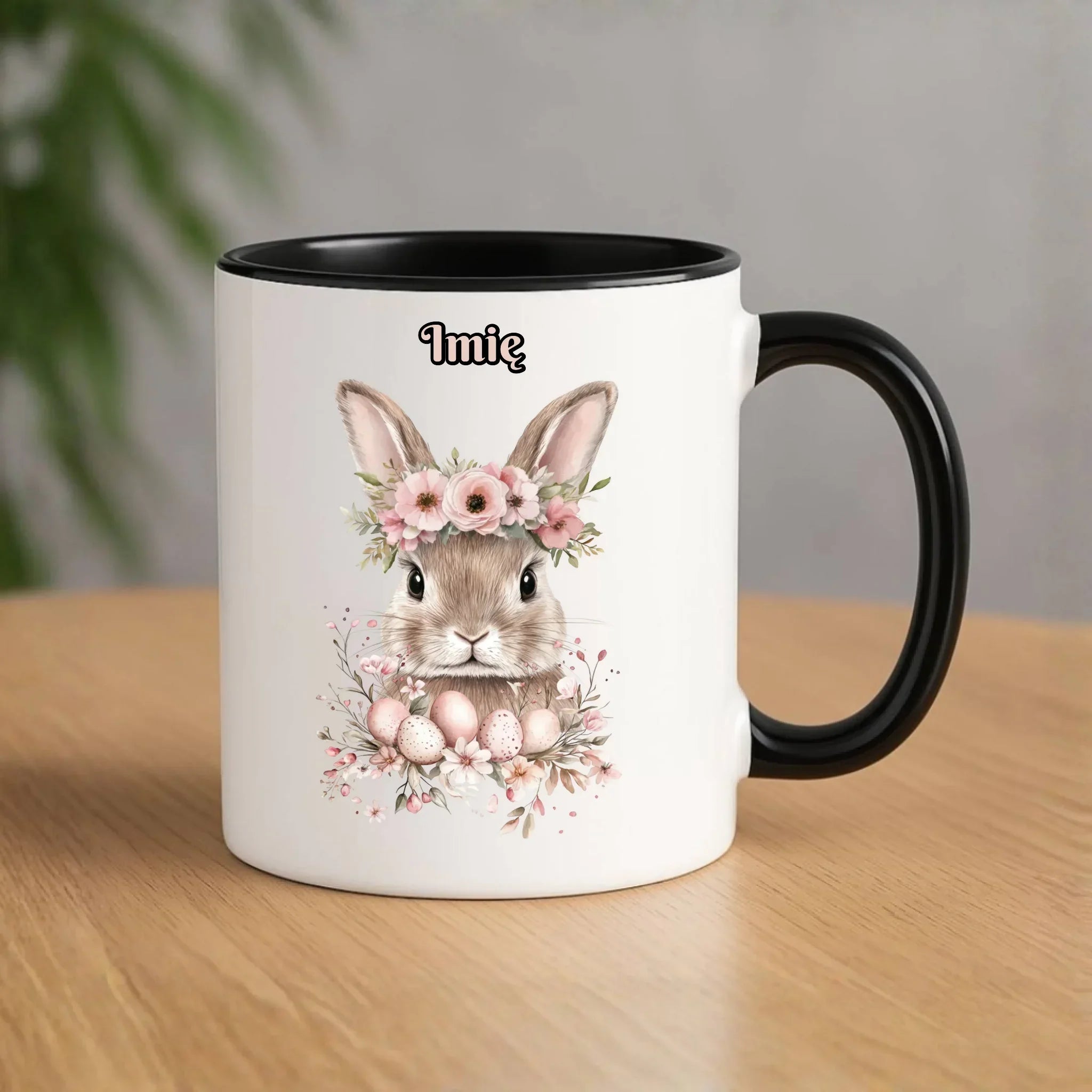 Kubek na Wielkanoc - Zajączek Boho w kwiatach - Prezent personalizowany WN05 - StoryCups.pl