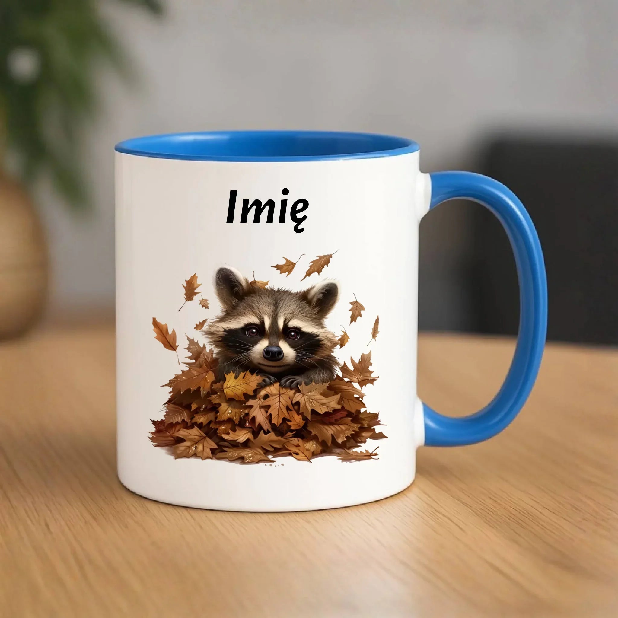 Kubek jesienny - Szop w liściach - personalizowany JS24 - StoryCups.pl