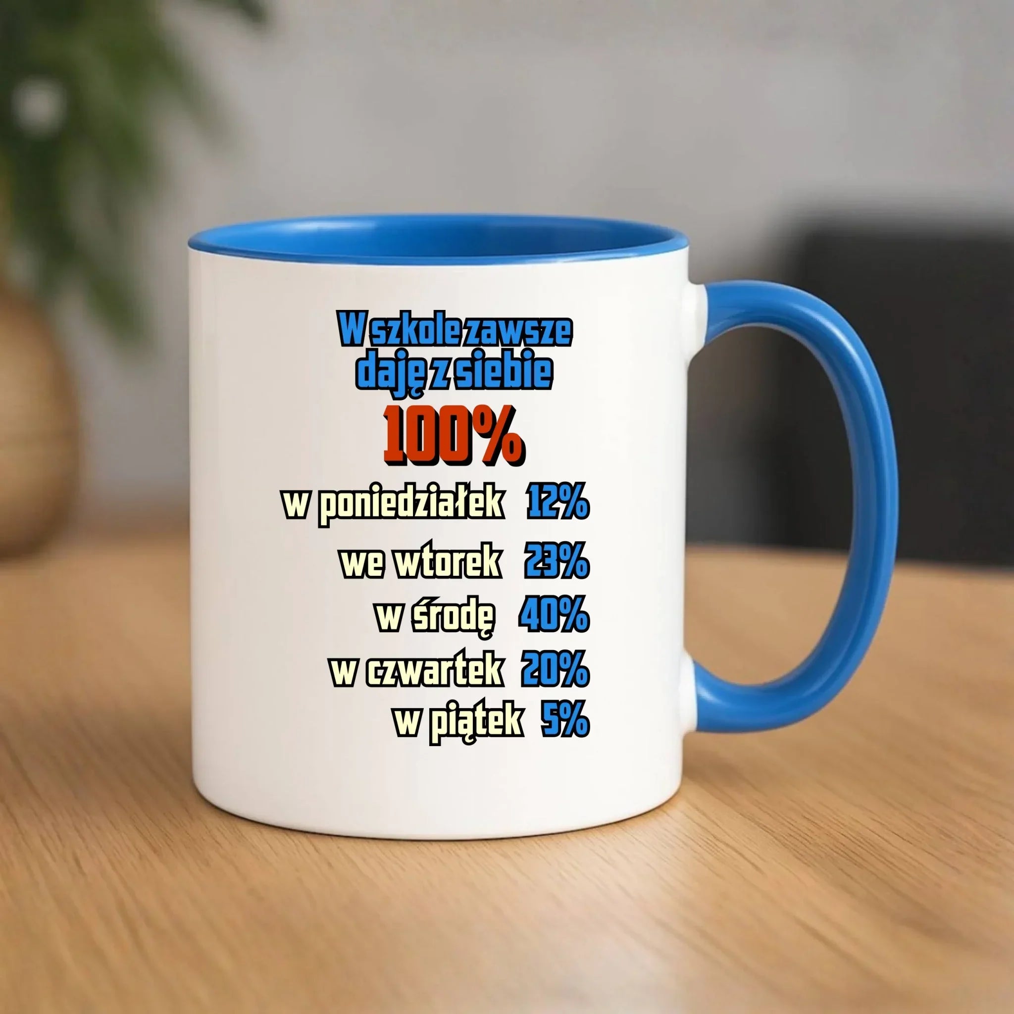 Kubek szkolny - W szkole daję z siebie 100% - śmieszny SZ20 - StoryCups.pl