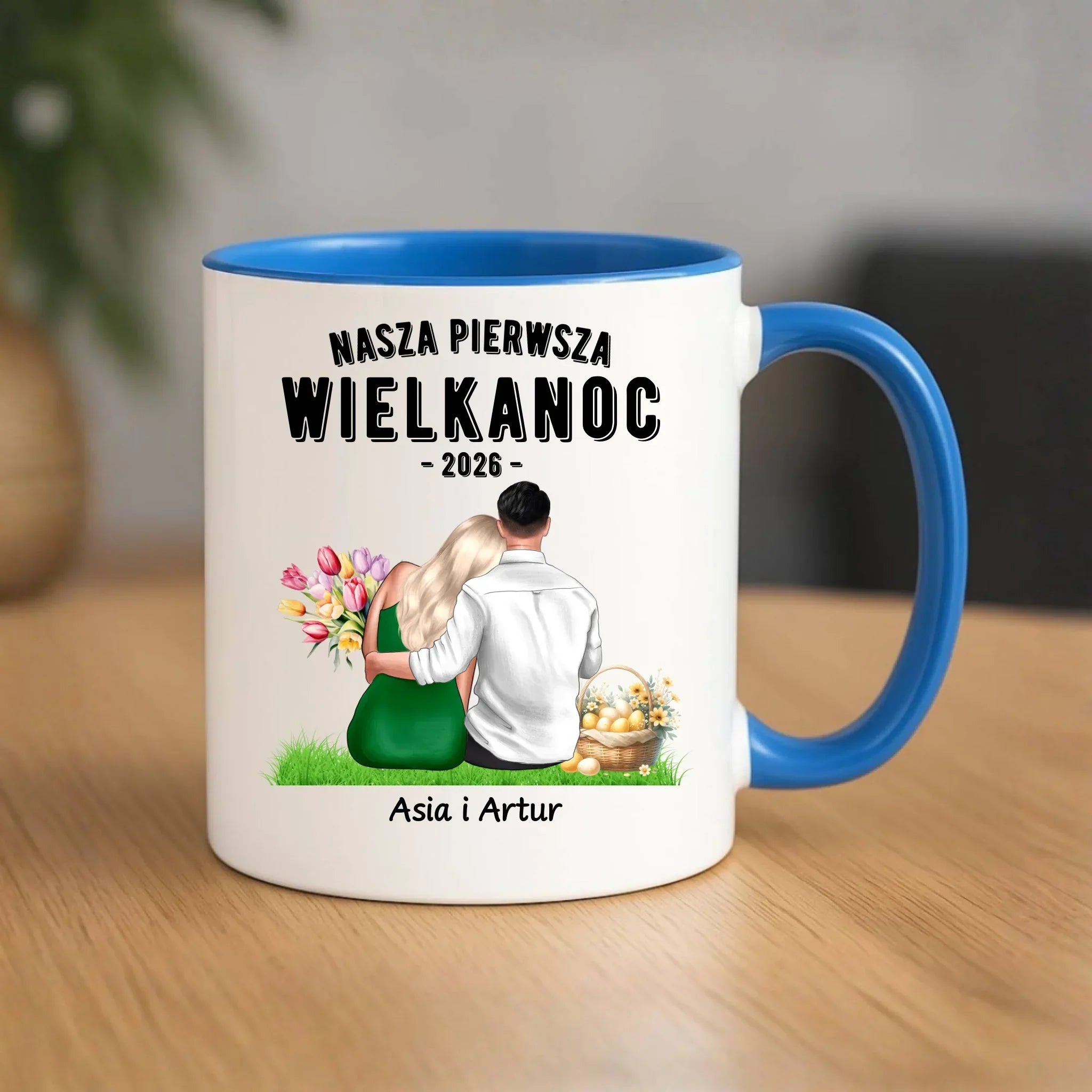 Kubek wielkanocny dla par - Nasza pierwsza Wielkanoc - personalizowany WN16 - StoryCups.pl