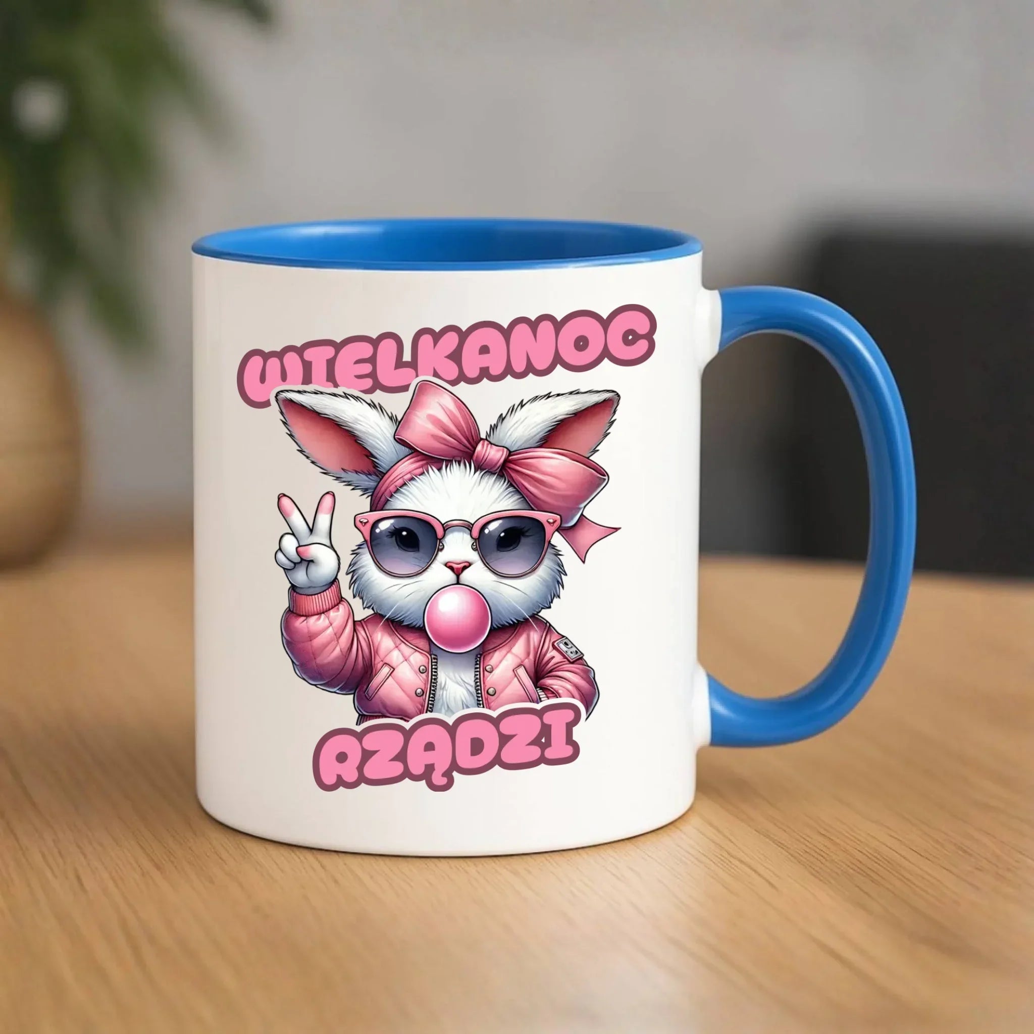 Kubek wielkanocny – Stylowy królik w okularach Wielkanoc rządzi WN18 - StoryCups.pl