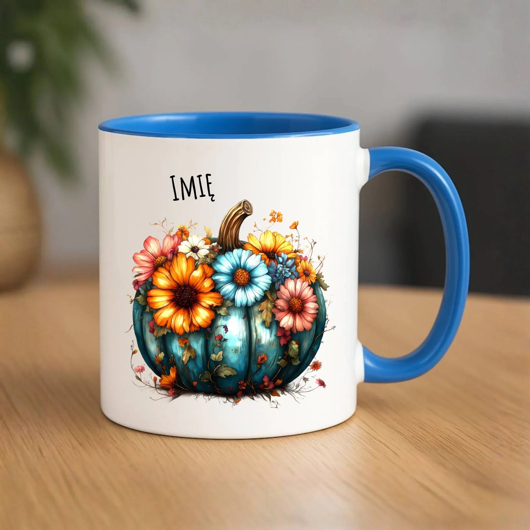 Kubek jesienny - Kwiatowa dynia - personalizowany JS27 - StoryCups.pl