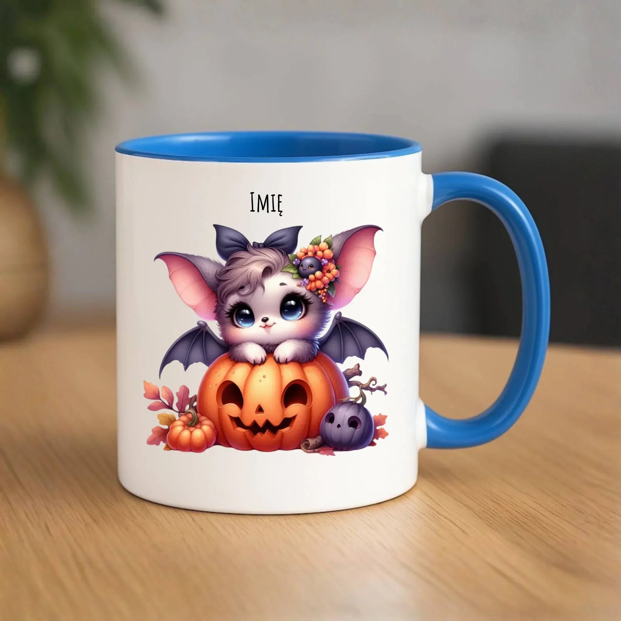 Kubek halloweenowy - Uroczy nietoperz z dynią - personalizowany HL08 - StoryCups.pl