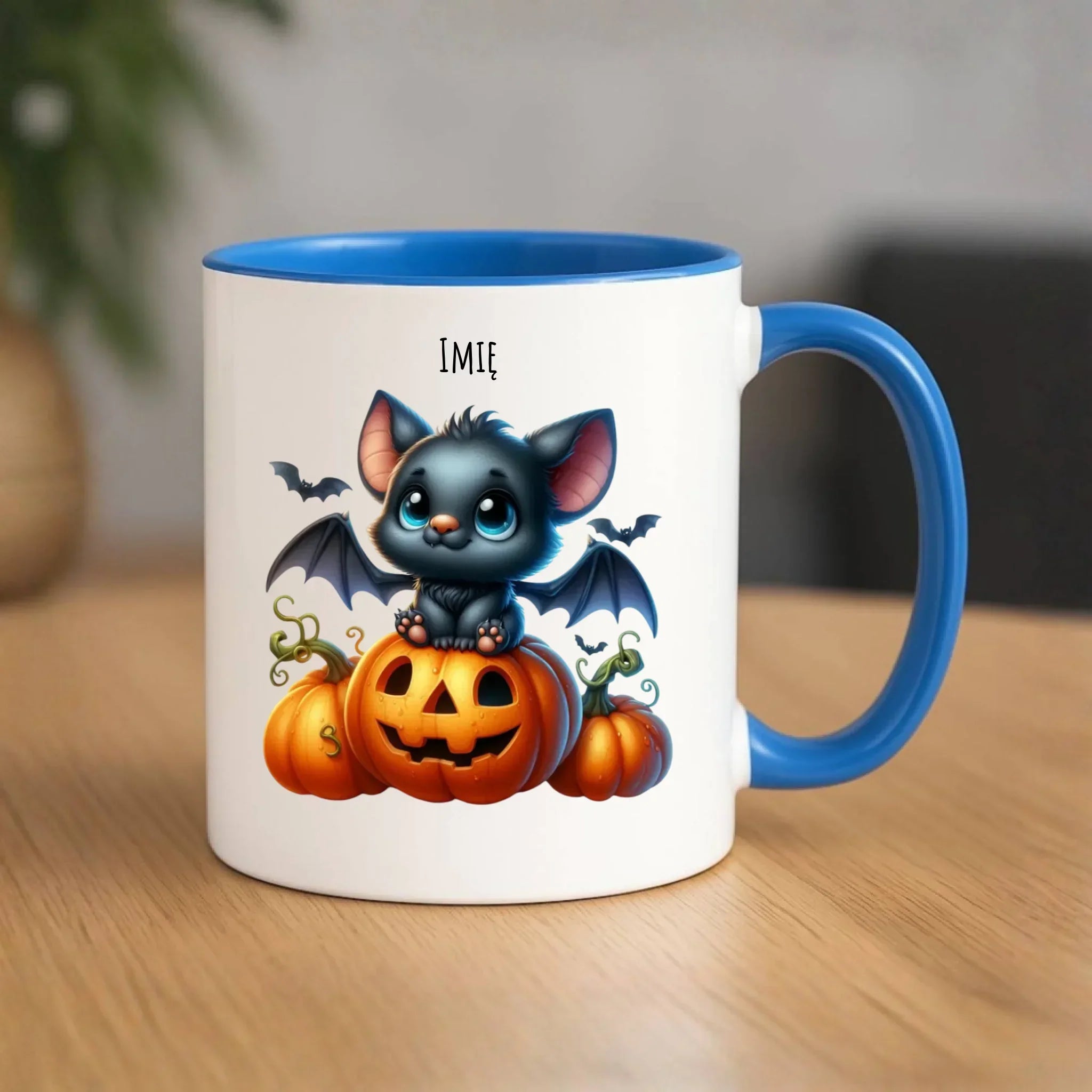 Kubek halloweenowy - Słodki nietoperz z dynią - personalizowany HL09 - StoryCups.pl