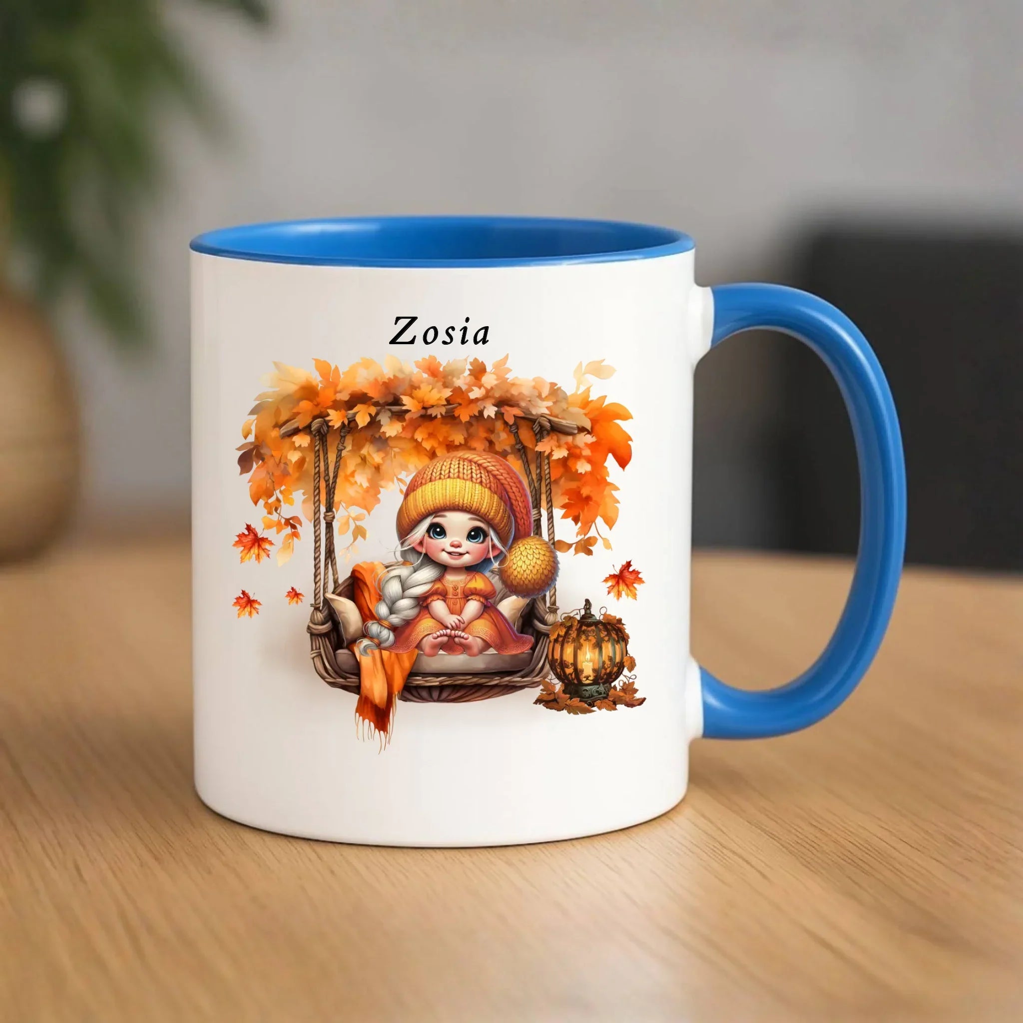 Kubek jesieniara - Dziewczynka z liśćmi - personalizowany JS17 - StoryCups.pl