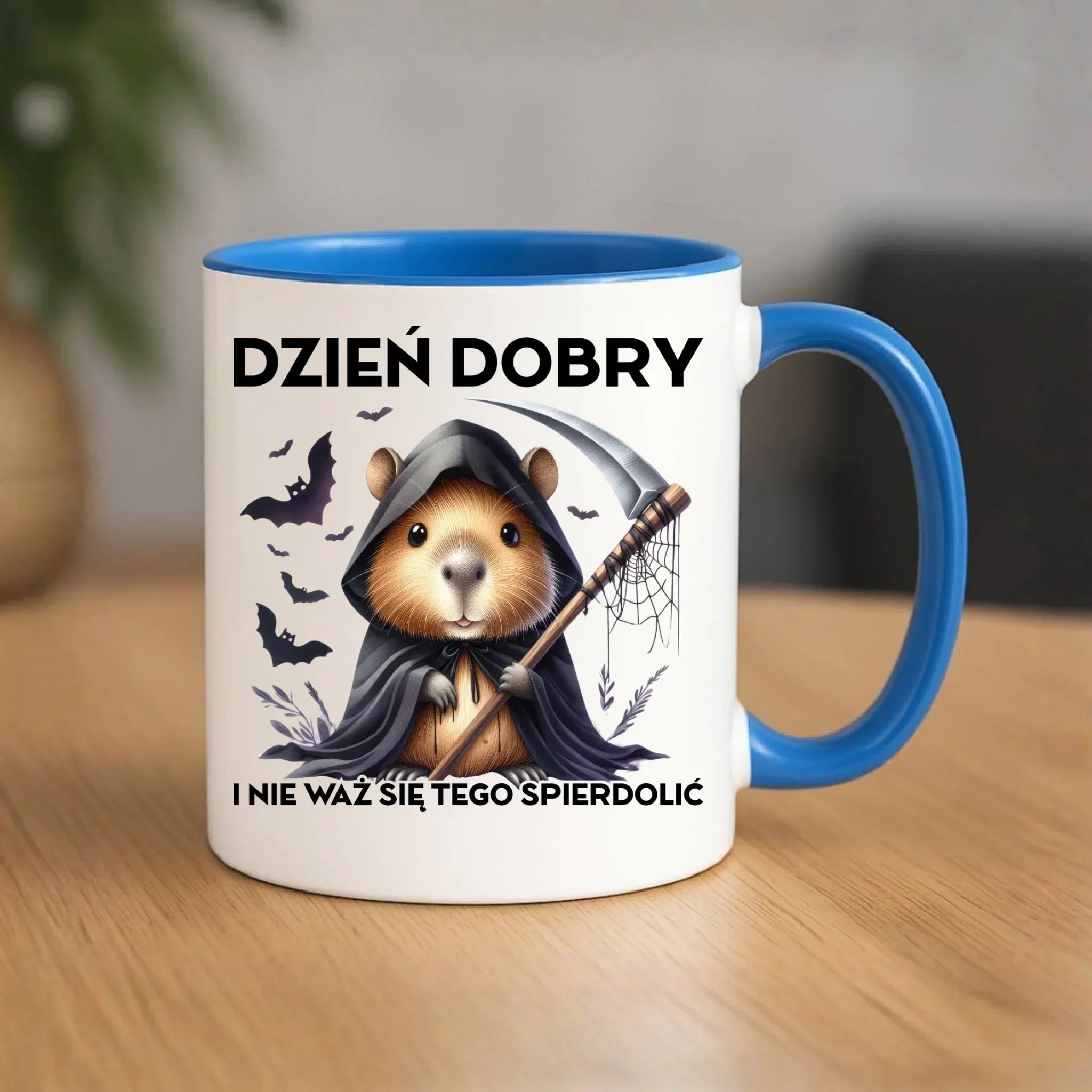Kubek halloweenowy - Kapibara Żniwiarz - Dzień dobry - bez cenzury HL20 - StoryCups.pl