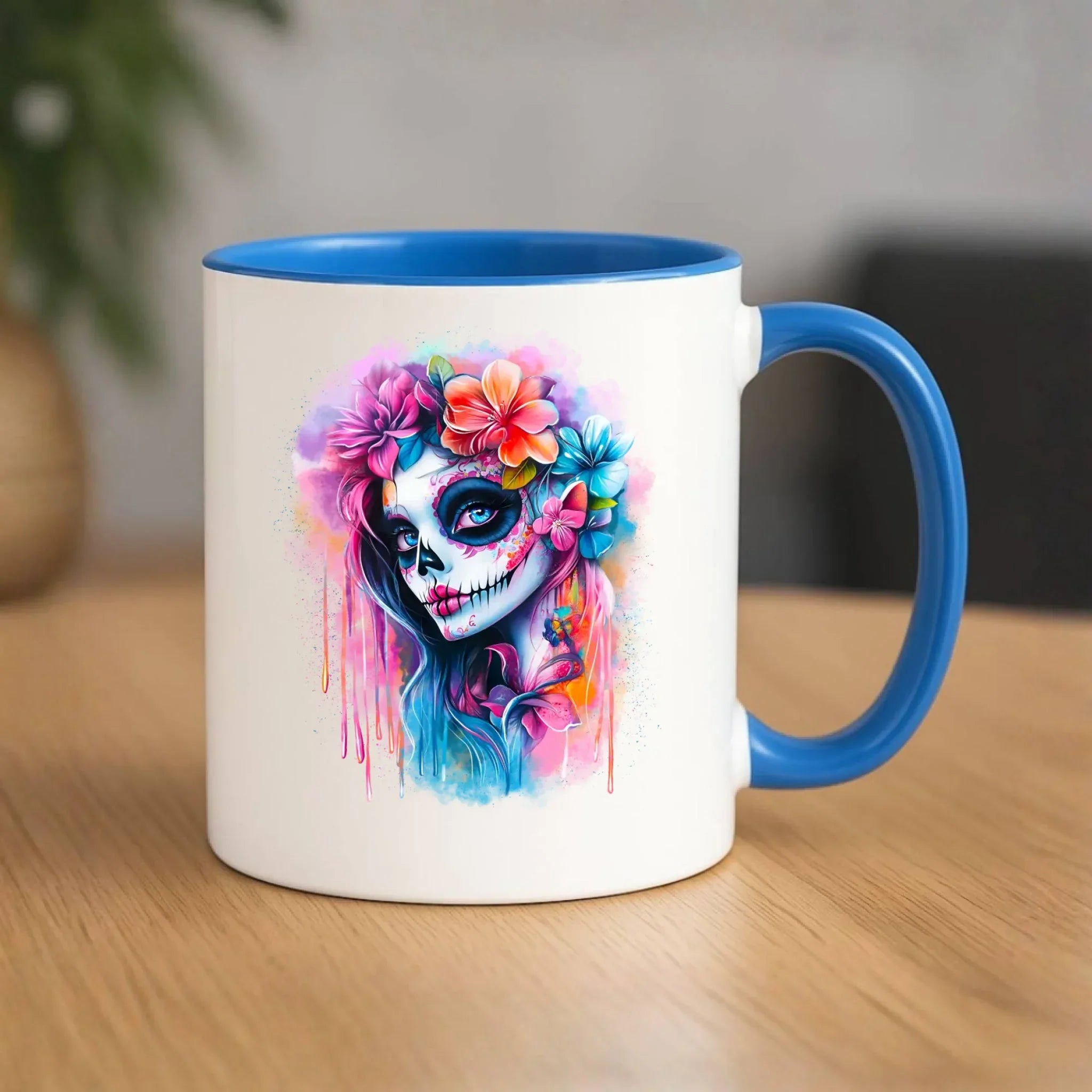 Kubek Halloween - kolorowa czaszka z kwiatami La Muerte HL05 - StoryCups.pl