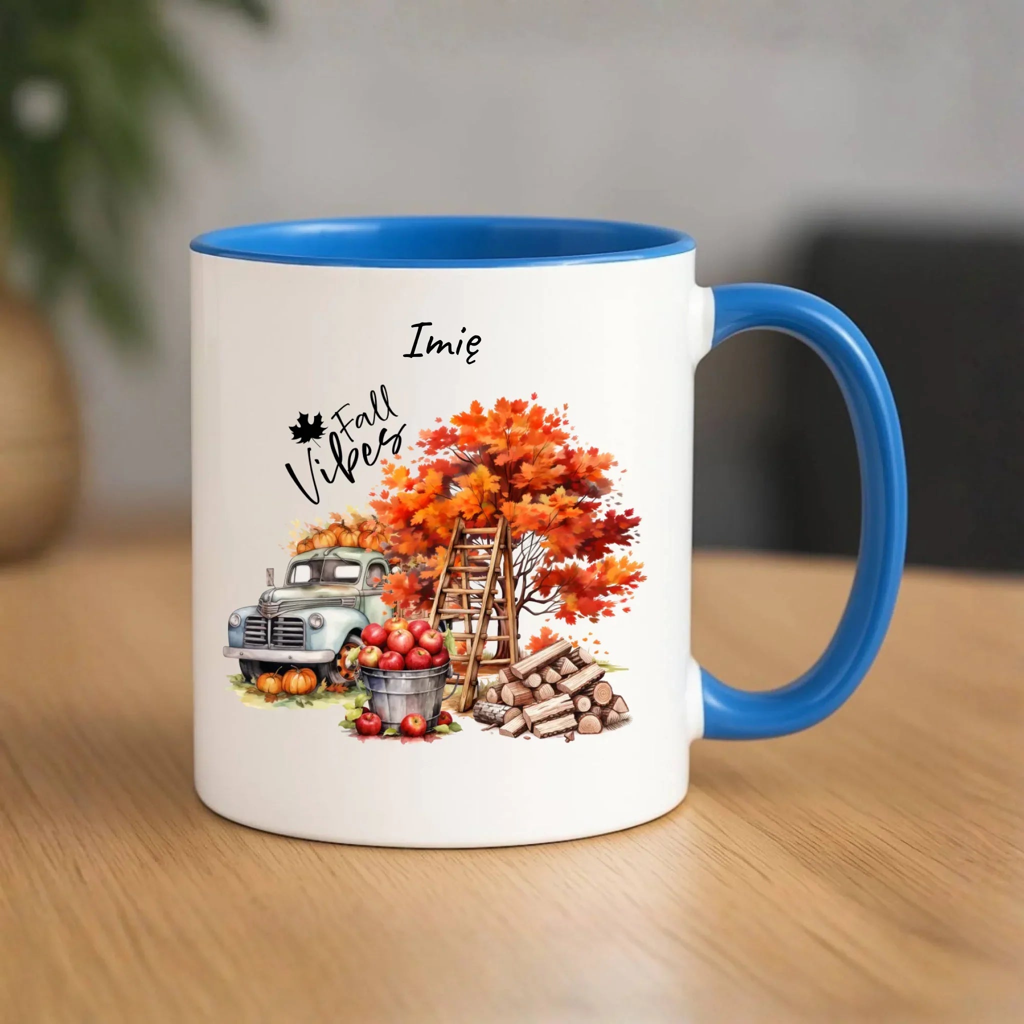 Kubek jesienny – Vintage auto dynie i jabłka – personalizowany JS07 - StoryCups.pl