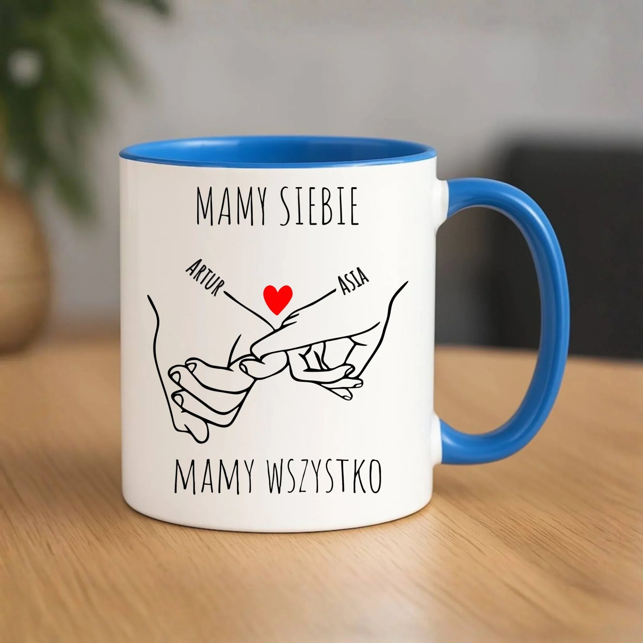 Kubek dla par - Zaplecione ręce mamy siebie mamy wszystko - personalizowany W63 - StoryCups.pl