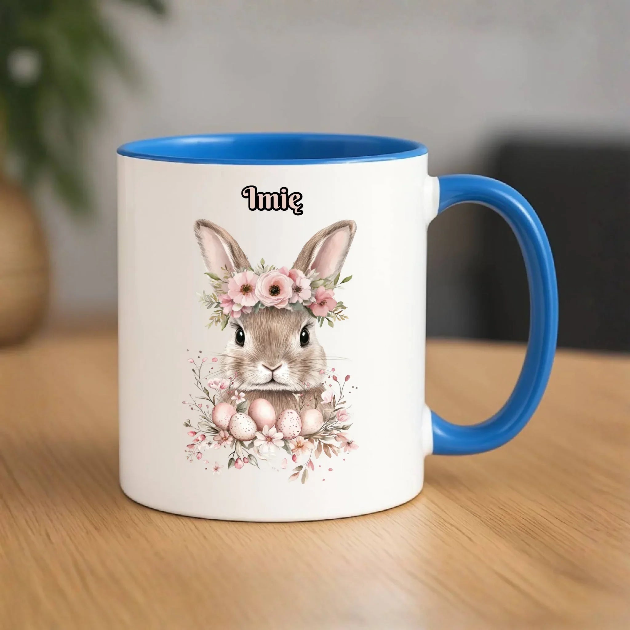 Kubek na Wielkanoc - Zajączek Boho w kwiatach - Prezent personalizowany WN05 - StoryCups.pl
