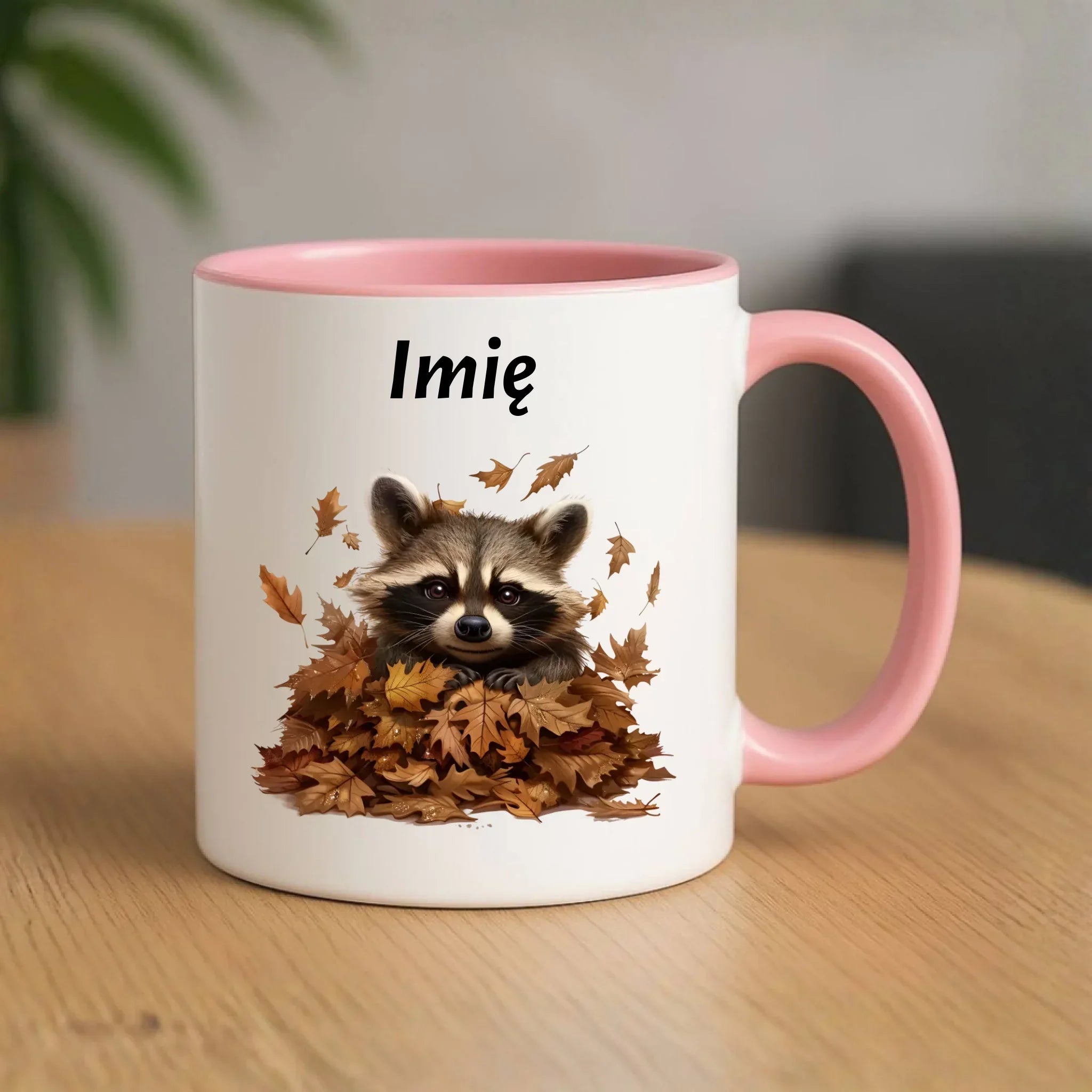 Kubek jesienny - Szop w liściach - personalizowany JS24 - StoryCups.pl