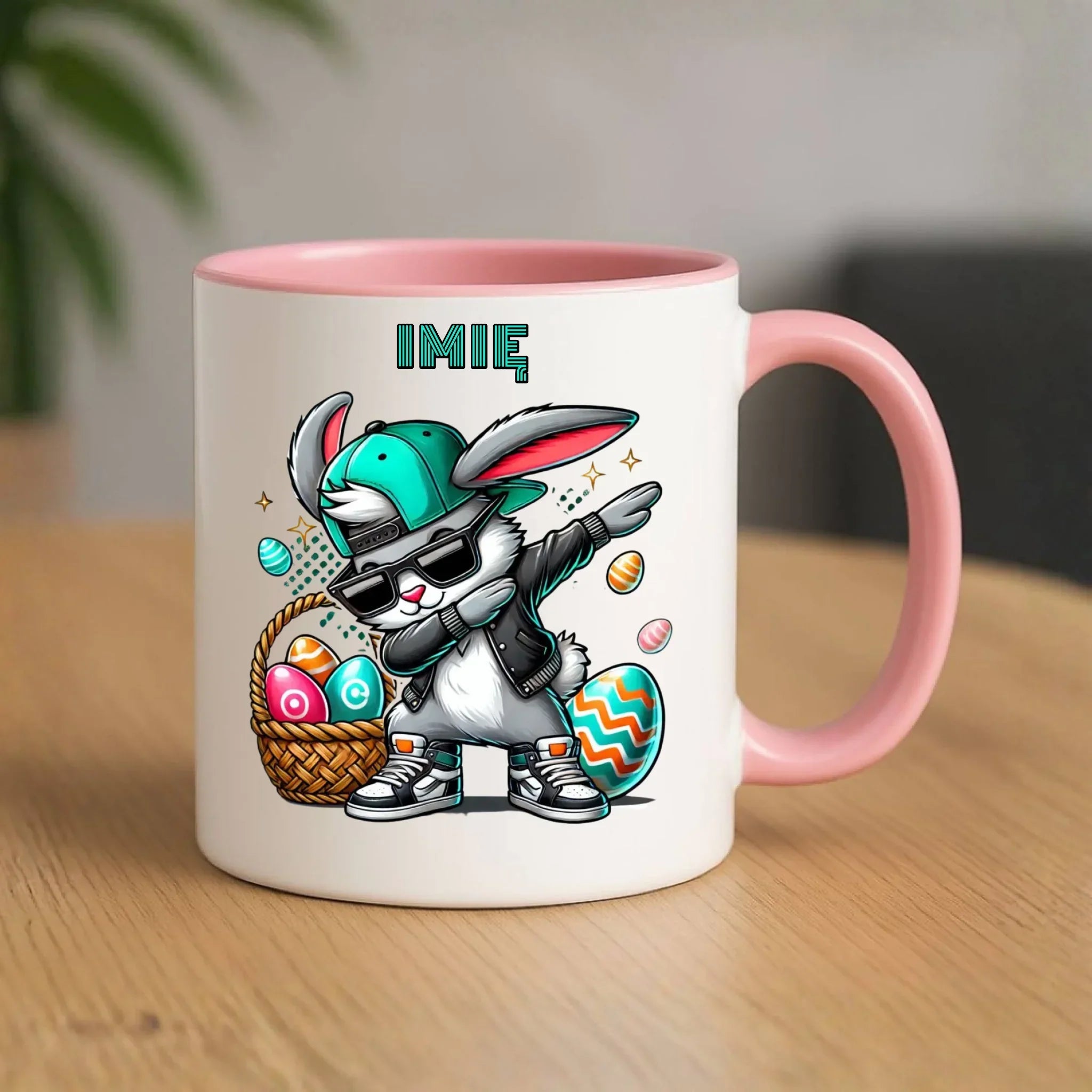 Kubek na Wielkanoc - Zajączek Dab dance - personalizowany WN09 - StoryCups.pl