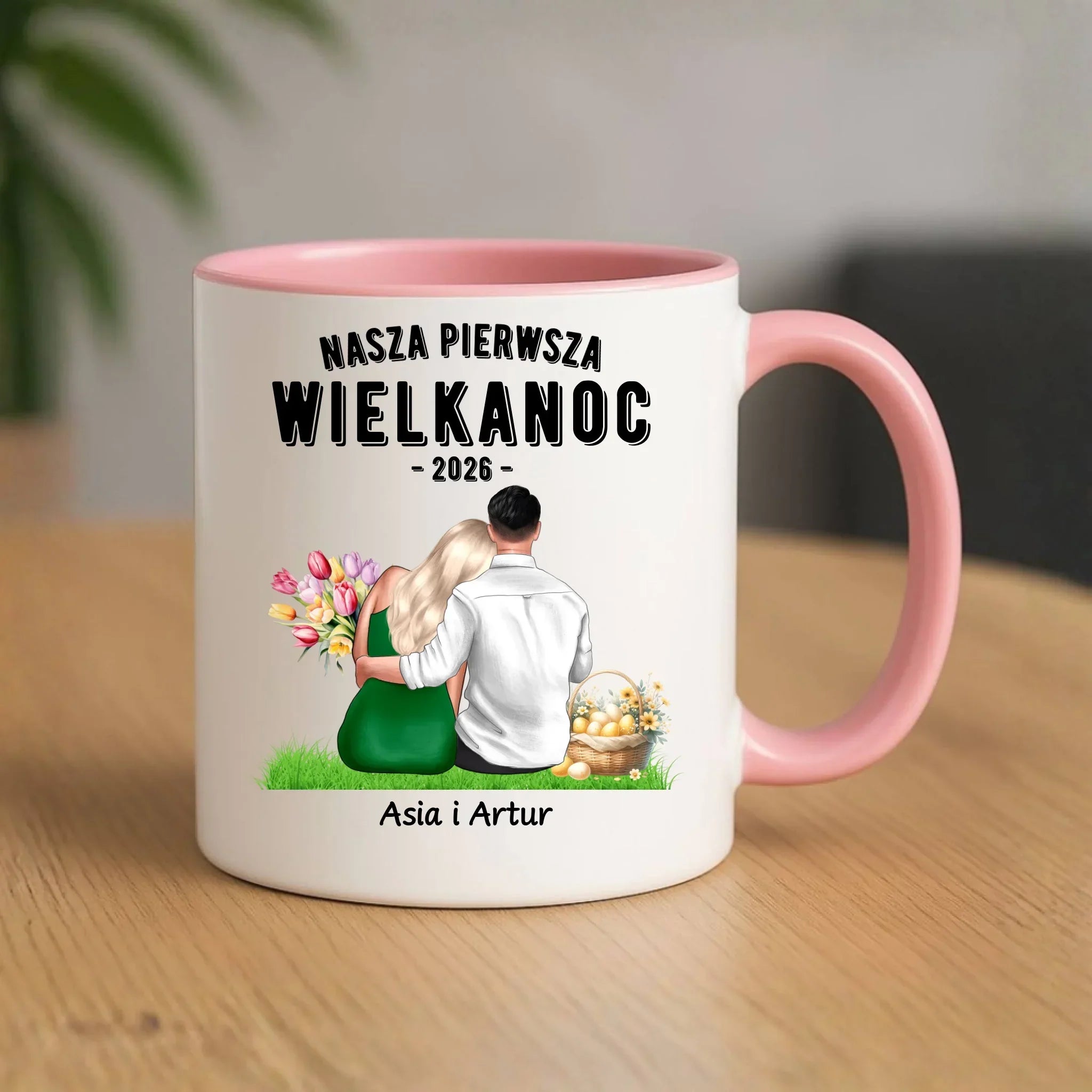 Kubek wielkanocny dla par - Nasza pierwsza Wielkanoc - personalizowany WN16 - StoryCups.pl
