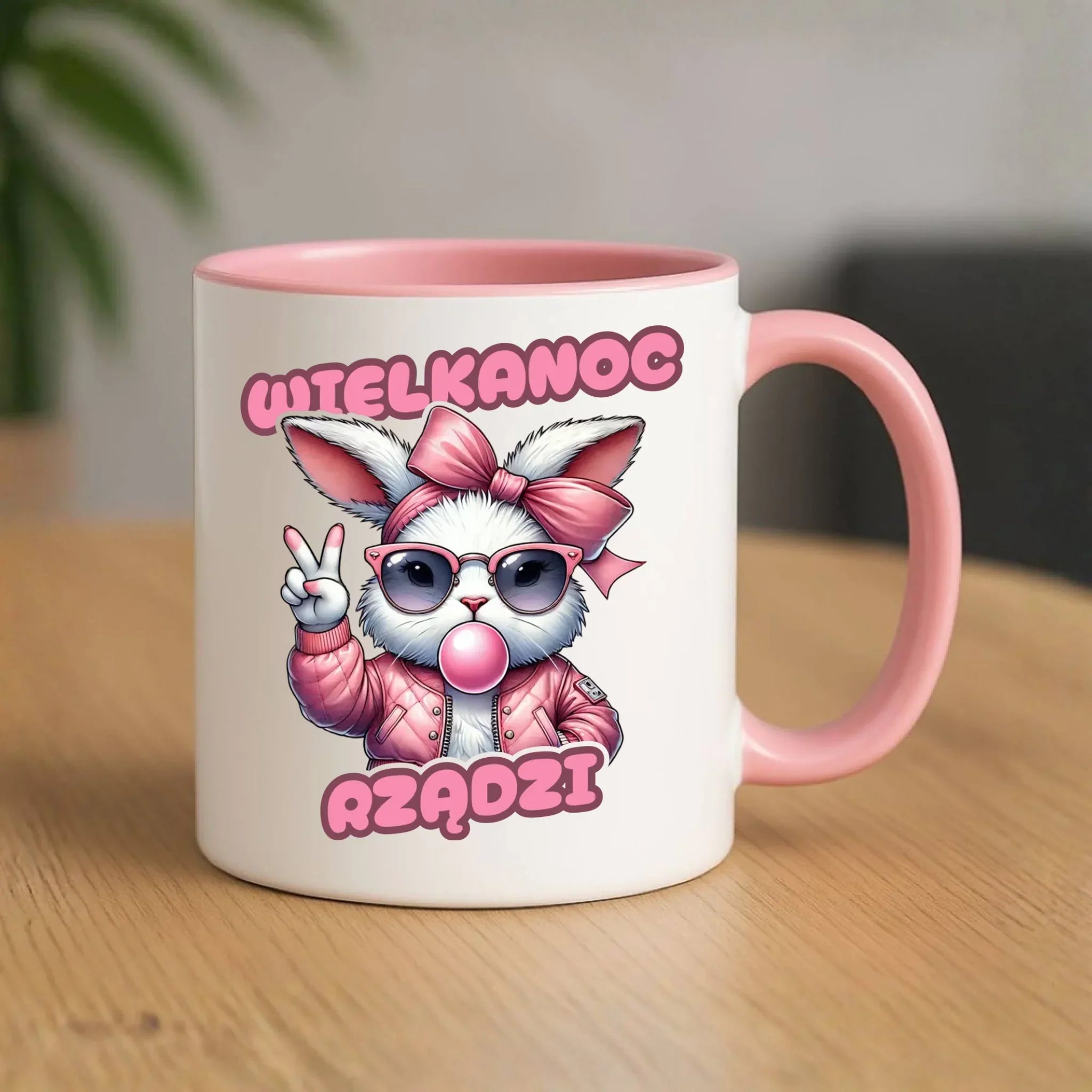 Kubek wielkanocny – Stylowy królik w okularach Wielkanoc rządzi WN18 - StoryCups.pl