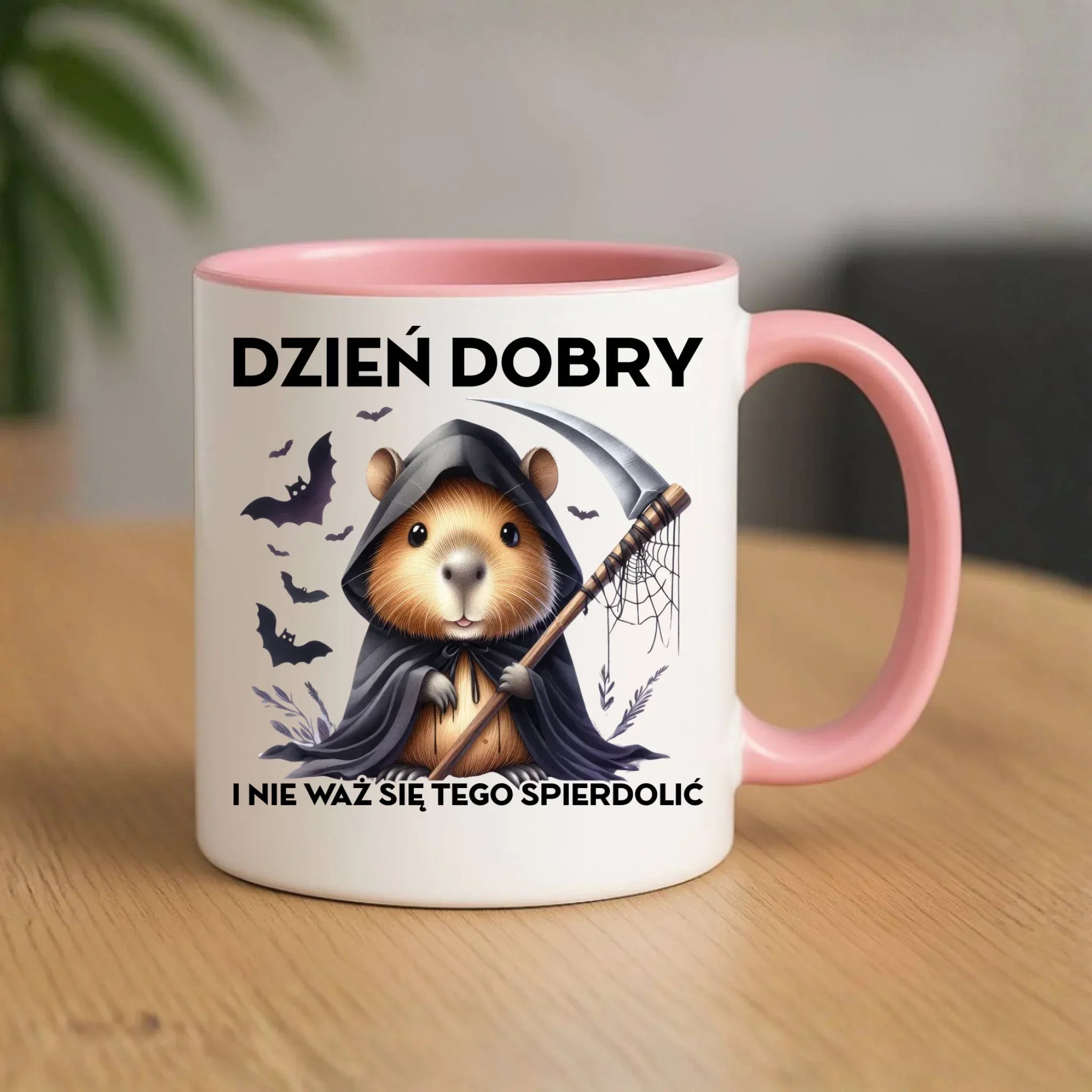 Kubek halloweenowy - Kapibara Żniwiarz - Dzień dobry - bez cenzury HL20 - StoryCups.pl