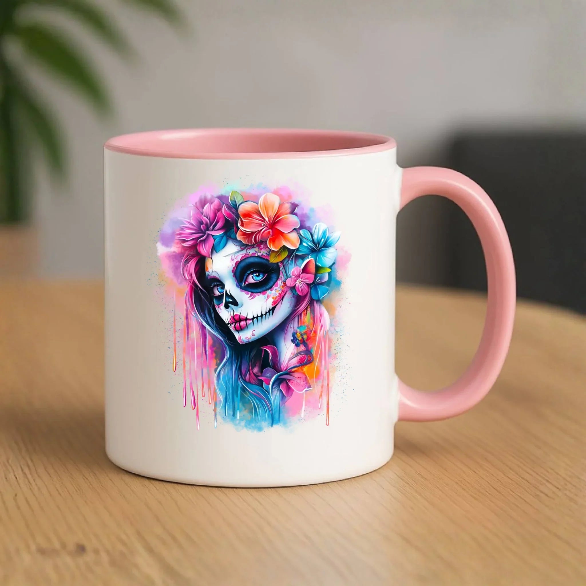 Kubek Halloween - kolorowa czaszka z kwiatami La Muerte HL05 - StoryCups.pl