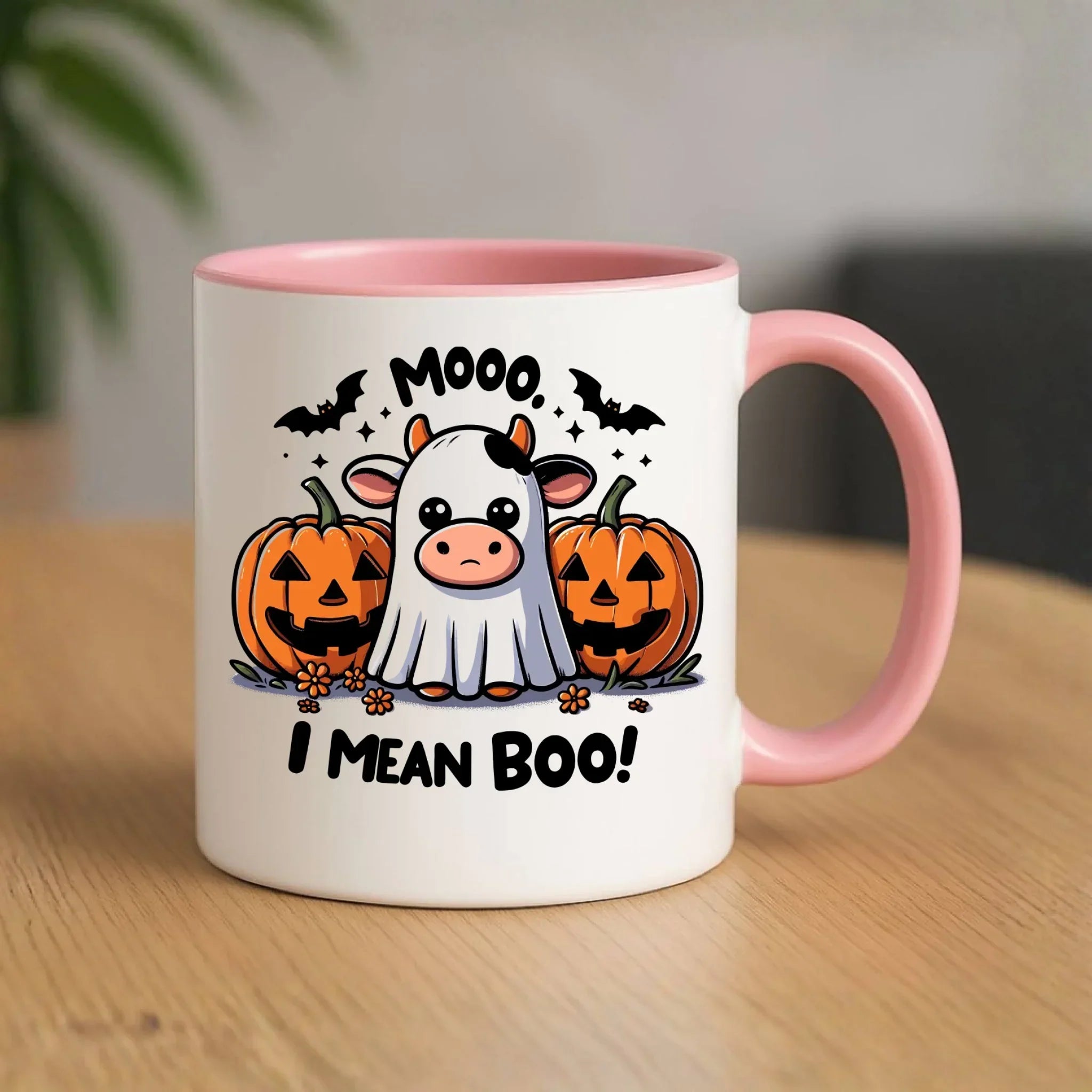 Kubek na Halloween - Mooo I mean Boo! - z dynią i duchem HL14 - StoryCups.pl