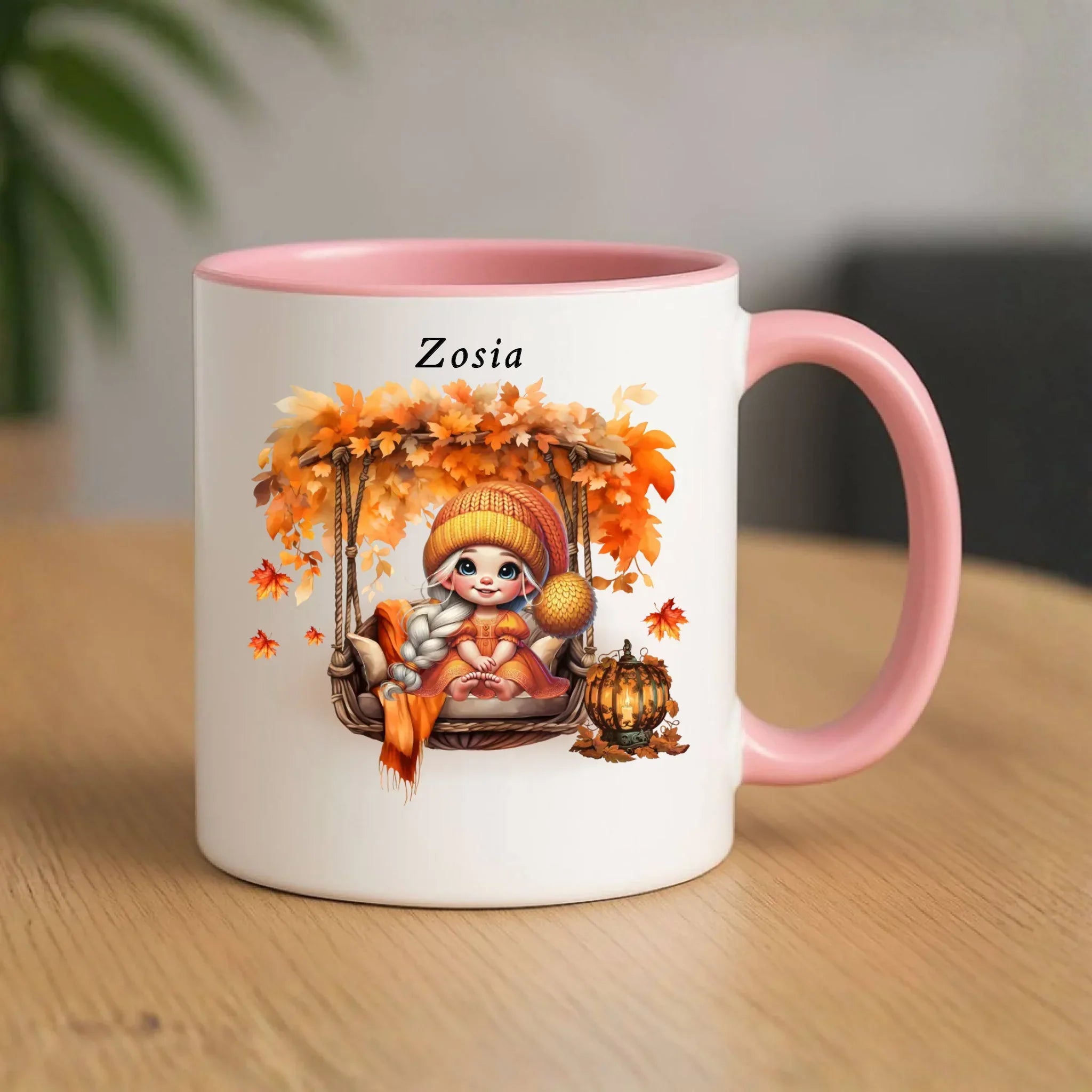 Kubek jesieniara - Dziewczynka z liśćmi - personalizowany JS17 - StoryCups.pl