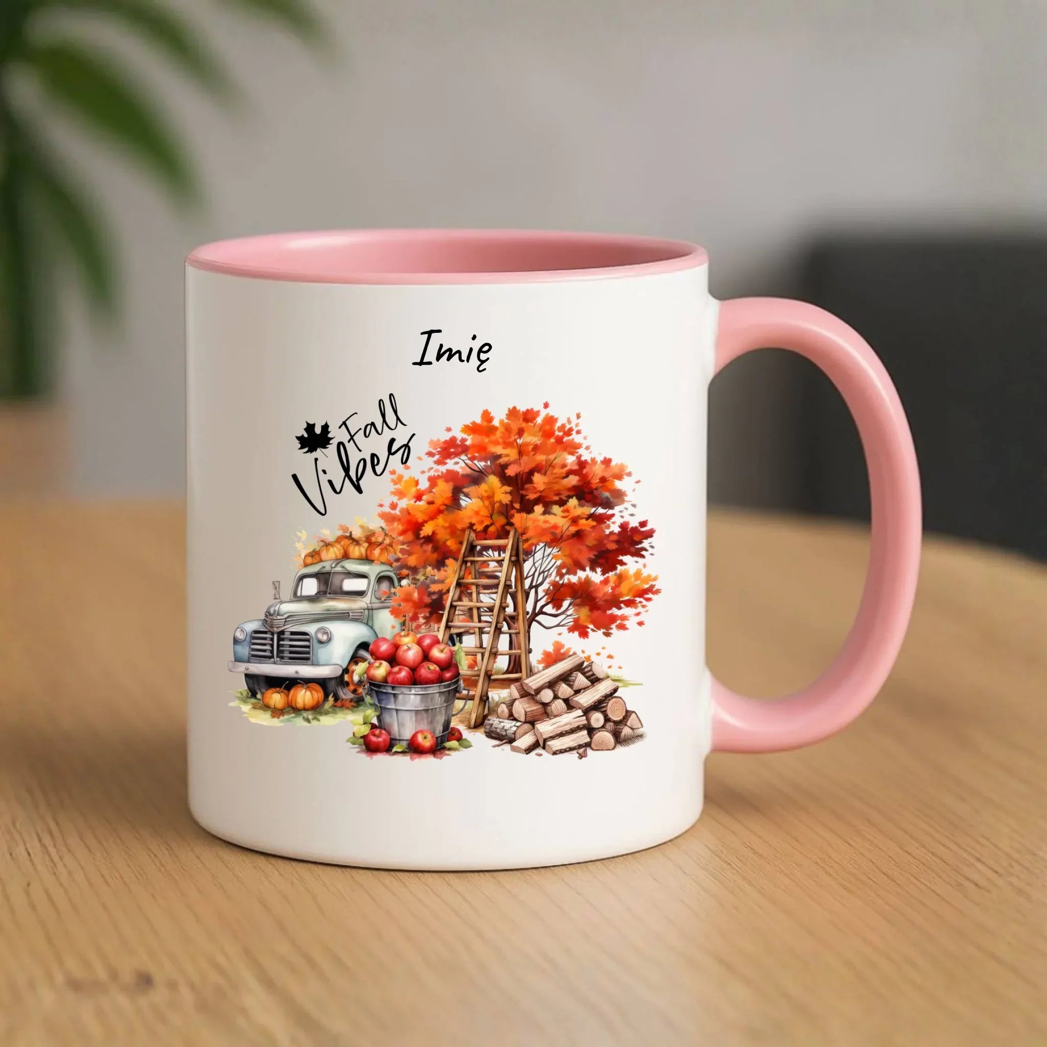 Kubek jesienny – Vintage auto dynie i jabłka – personalizowany JS07 - StoryCups.pl