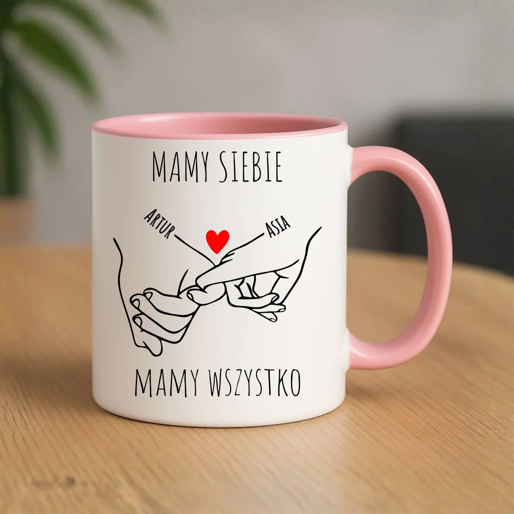 Kubek dla par - Zaplecione ręce mamy siebie mamy wszystko - personalizowany W63 - StoryCups.pl