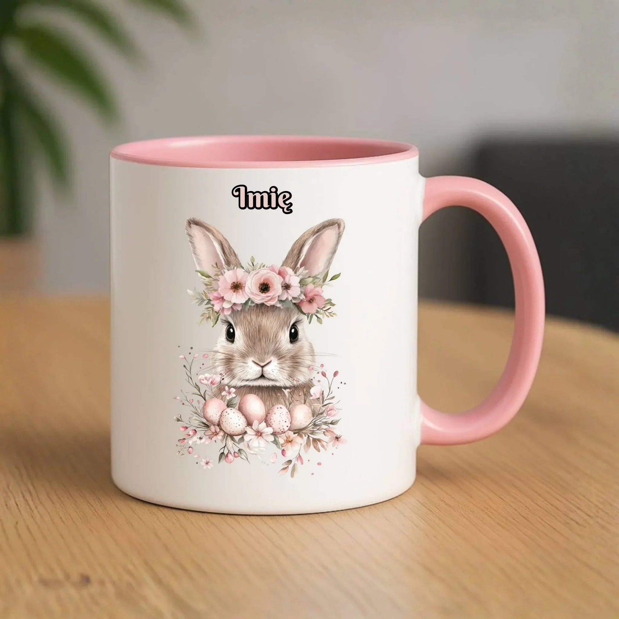 Kubek na Wielkanoc - Zajączek Boho w kwiatach - Prezent personalizowany WN05 - StoryCups.pl