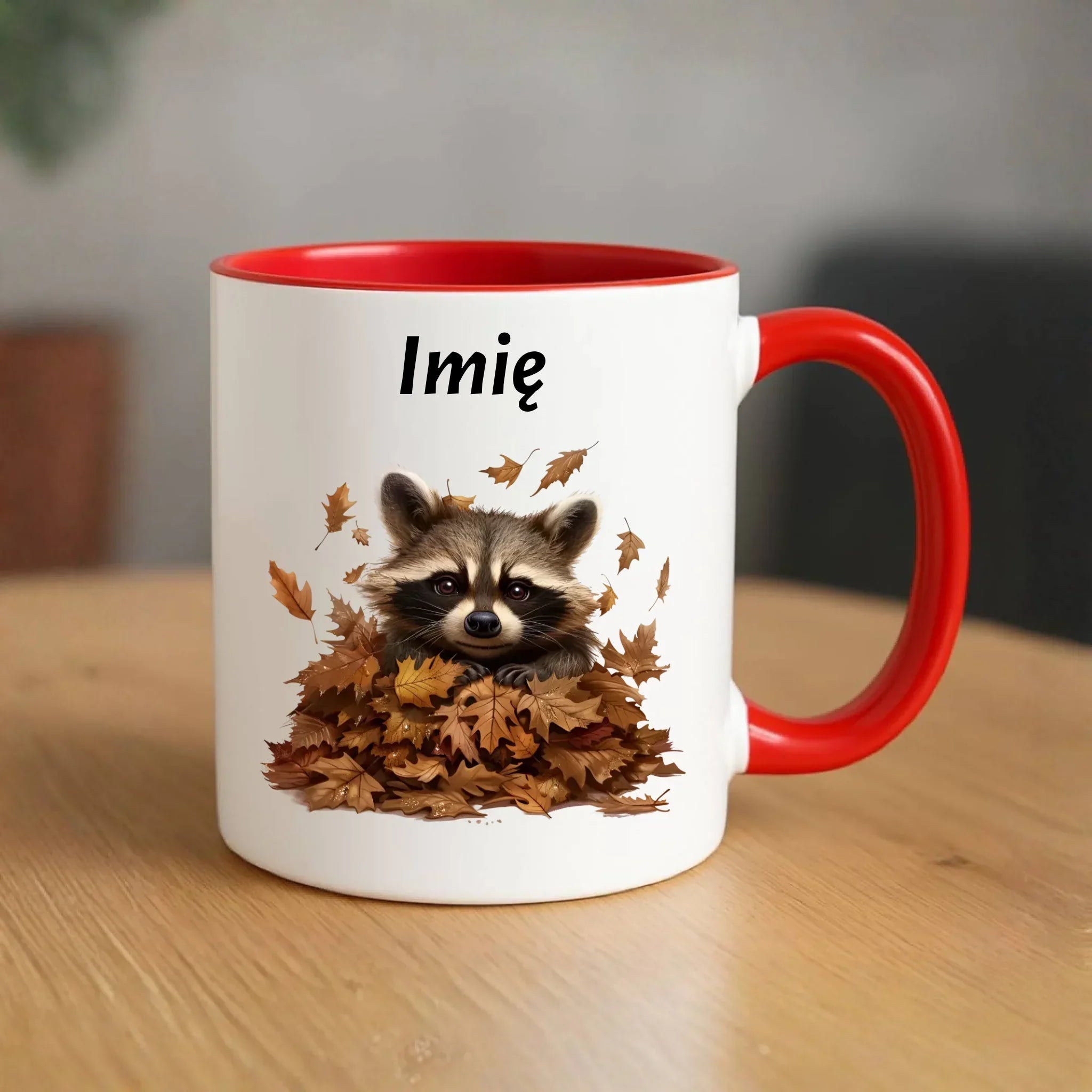 Kubek jesienny - Szop w liściach - personalizowany JS24 - StoryCups.pl