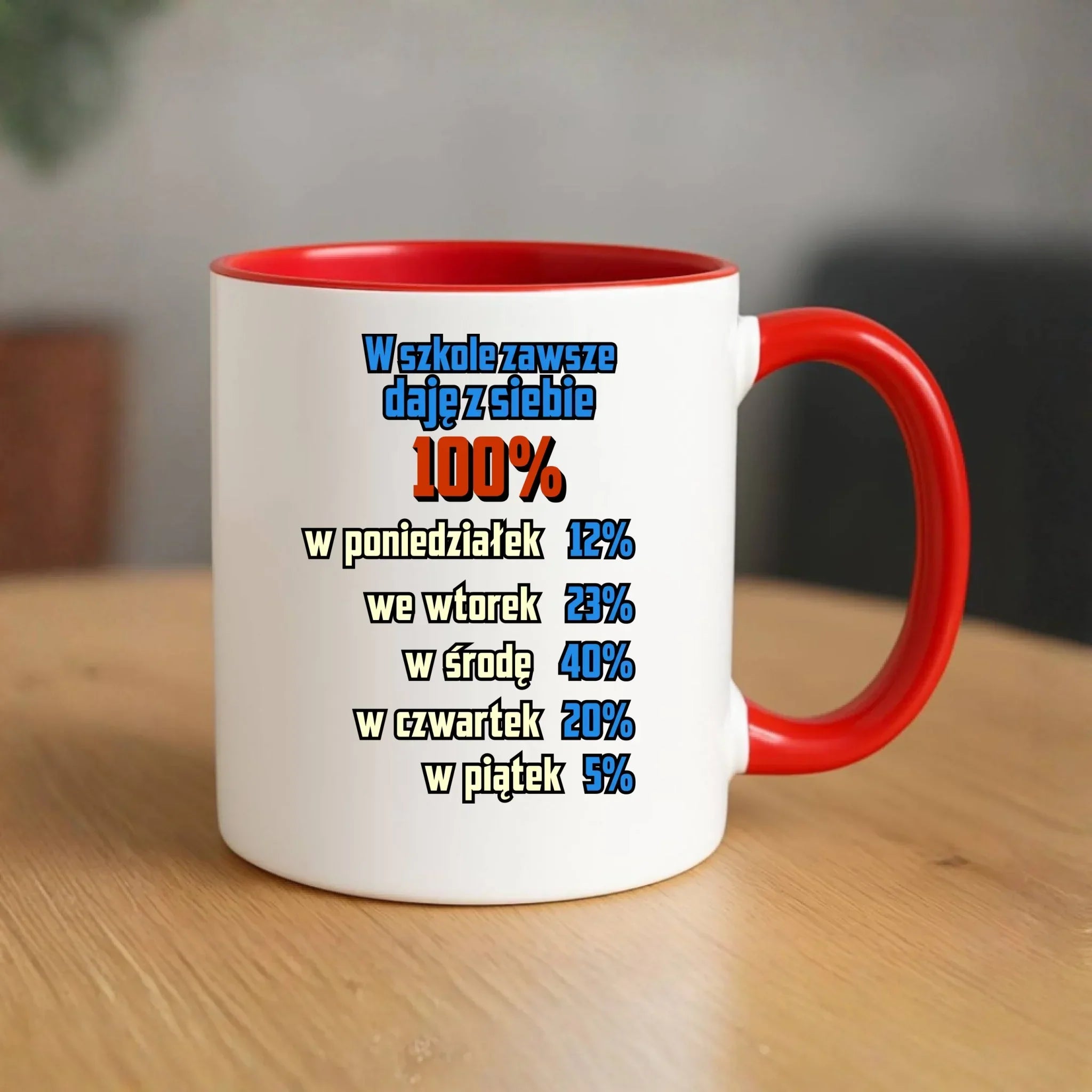 Kubek szkolny - W szkole daję z siebie 100% - śmieszny SZ20 - StoryCups.pl