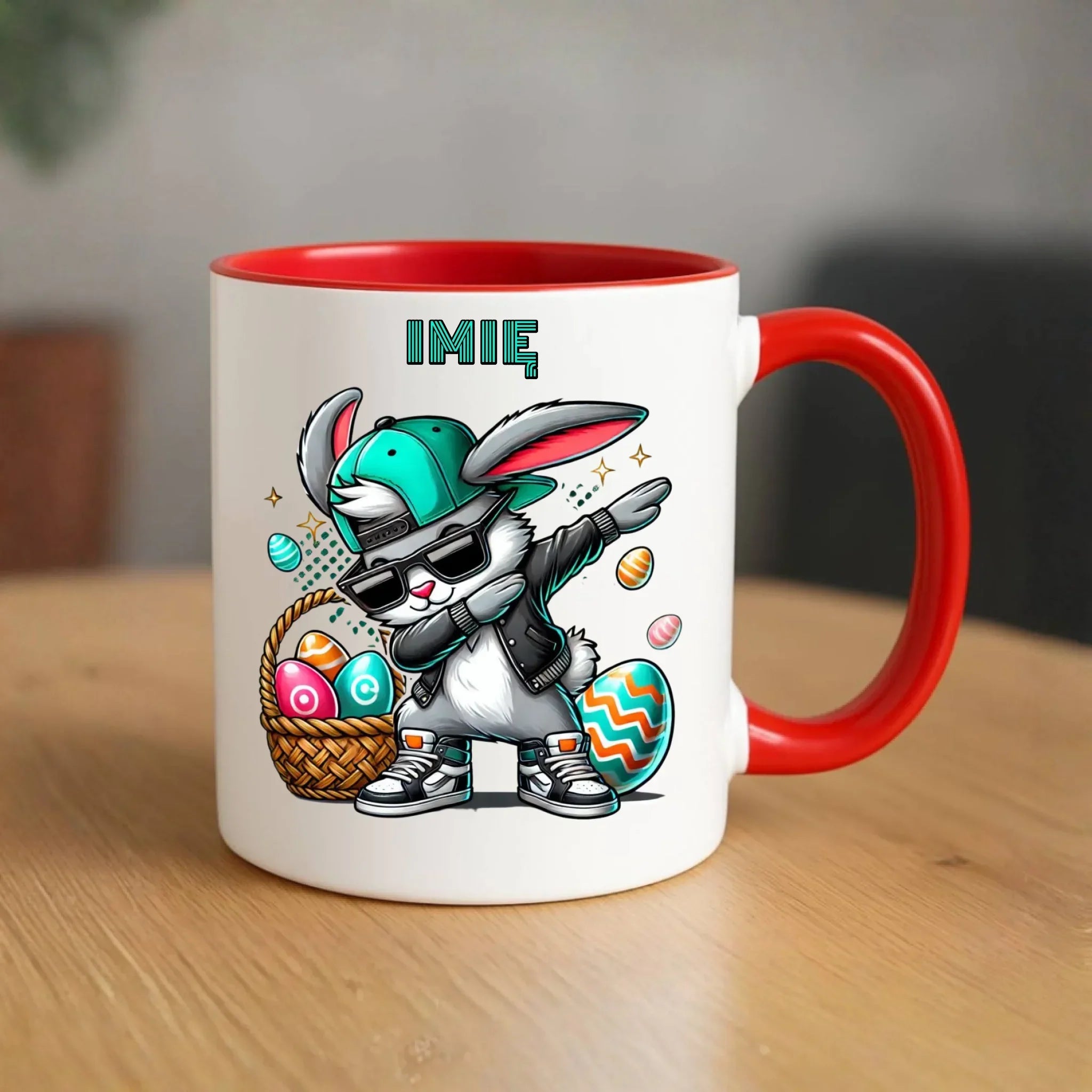 Kubek na Wielkanoc - Zajączek Dab dance - personalizowany WN09 - StoryCups.pl