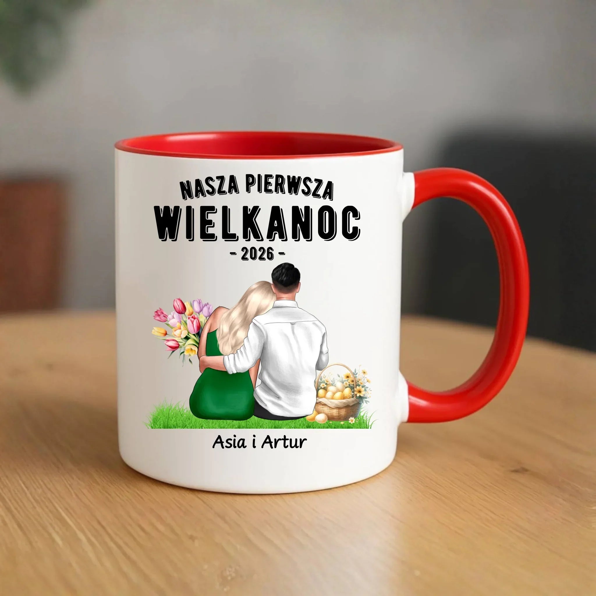 Kubek wielkanocny dla par - Nasza pierwsza Wielkanoc - personalizowany WN16 - StoryCups.pl