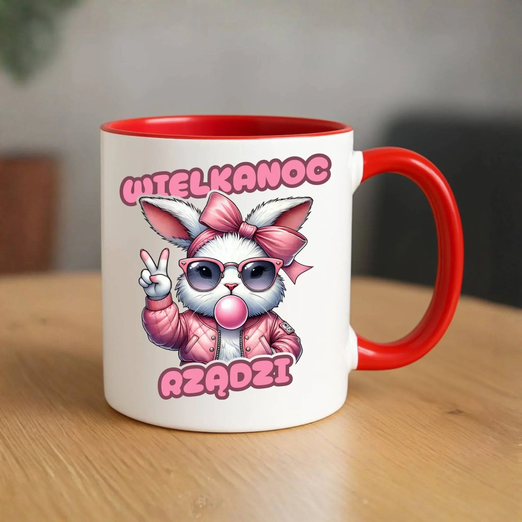 Kubek wielkanocny – Stylowy królik w okularach Wielkanoc rządzi WN18 - StoryCups.pl