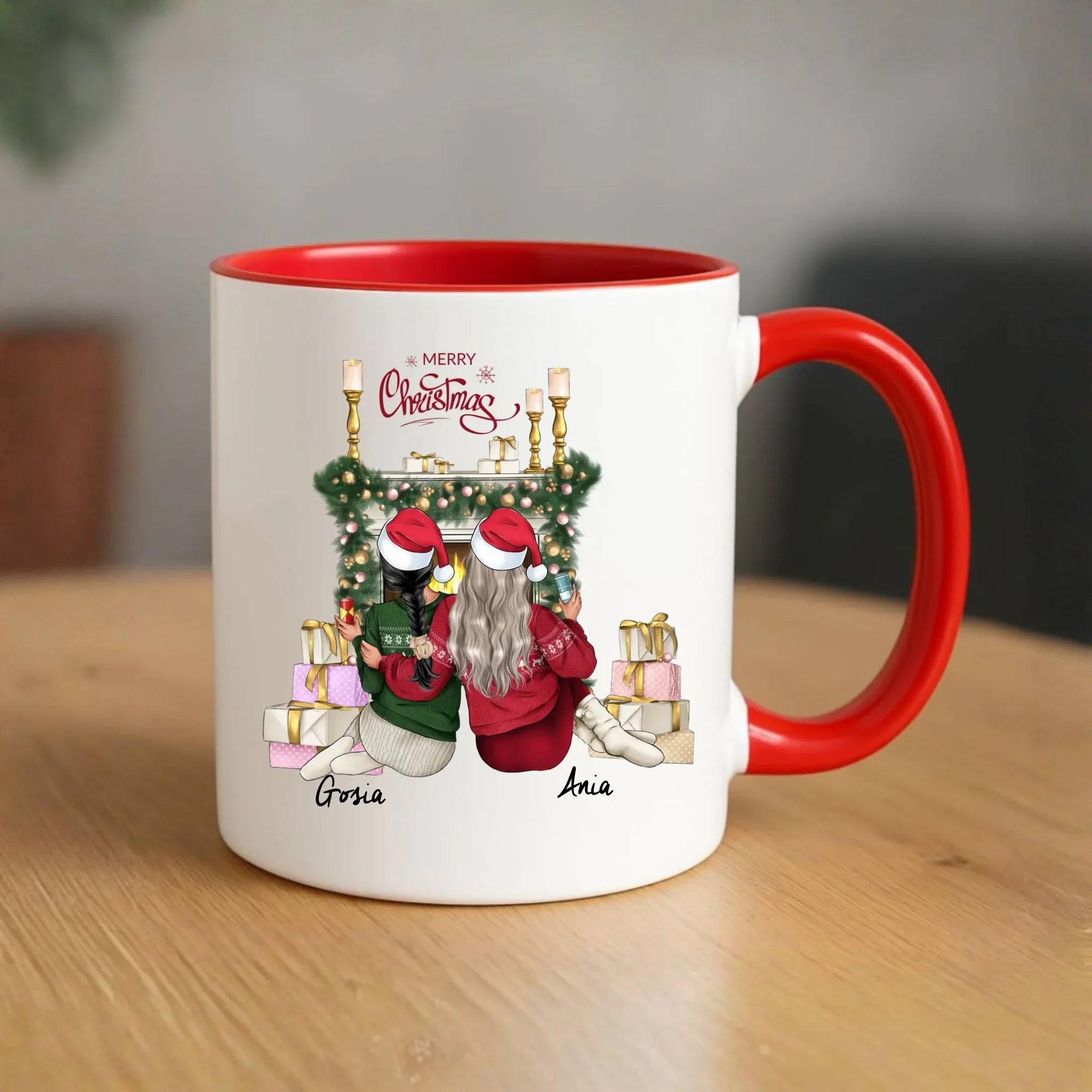 Kubek świąteczny - prezent dla przyjaciółki - personalizowane postacie 2-4 osoby PR04 - StoryCups.pl