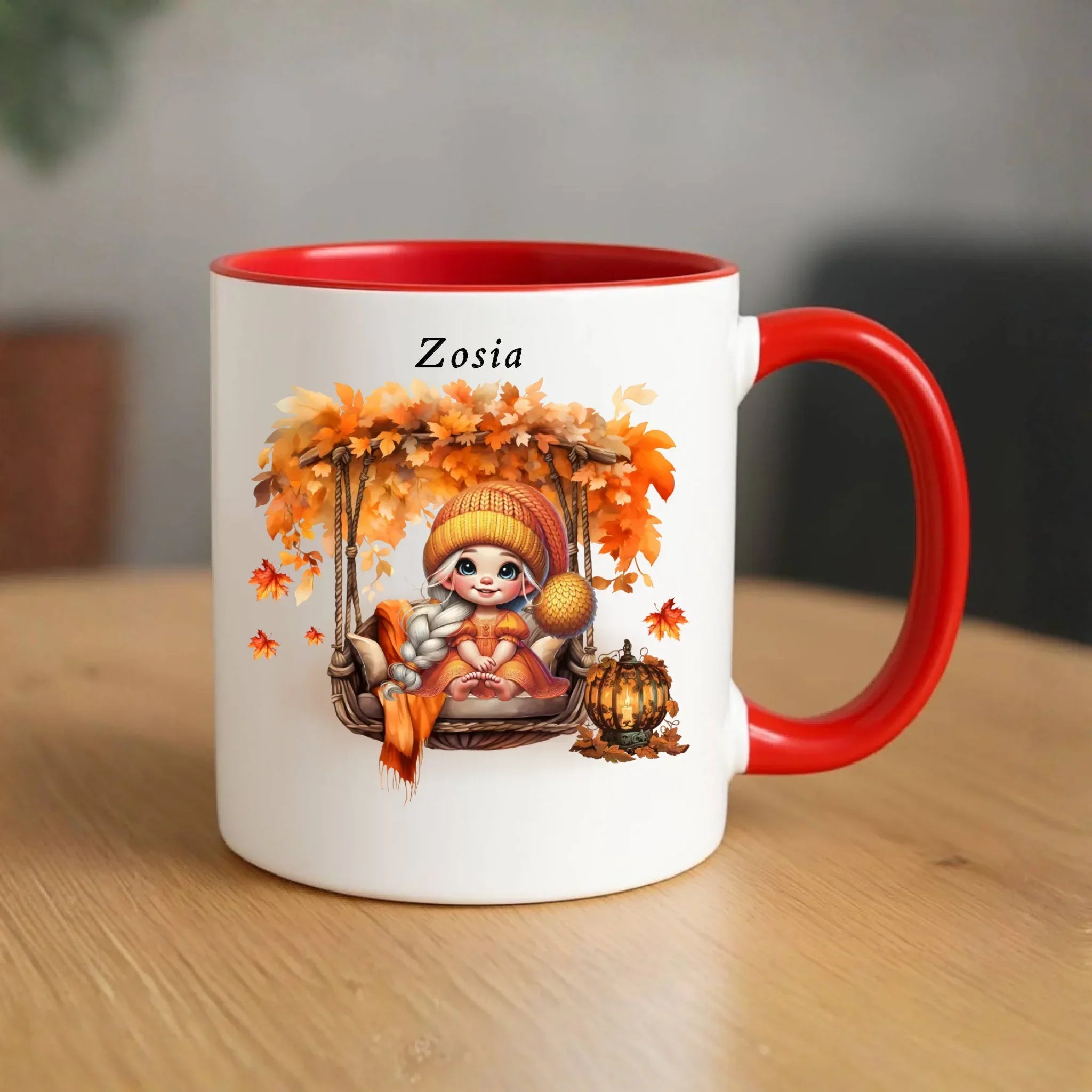 Kubek jesieniara - Dziewczynka z liśćmi - personalizowany JS17 - StoryCups.pl