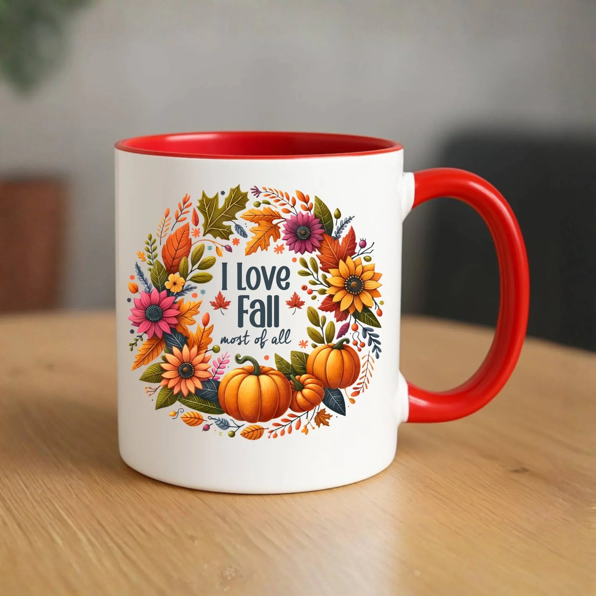 Kubek jesienny jesienny - Kocham jesień - dynia z liśćmi JS03 - StoryCups.pl