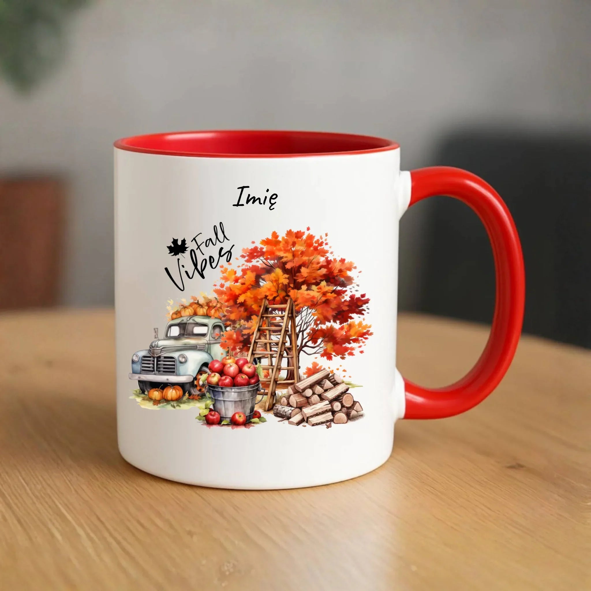 Kubek jesienny – Vintage auto dynie i jabłka – personalizowany JS07 - StoryCups.pl